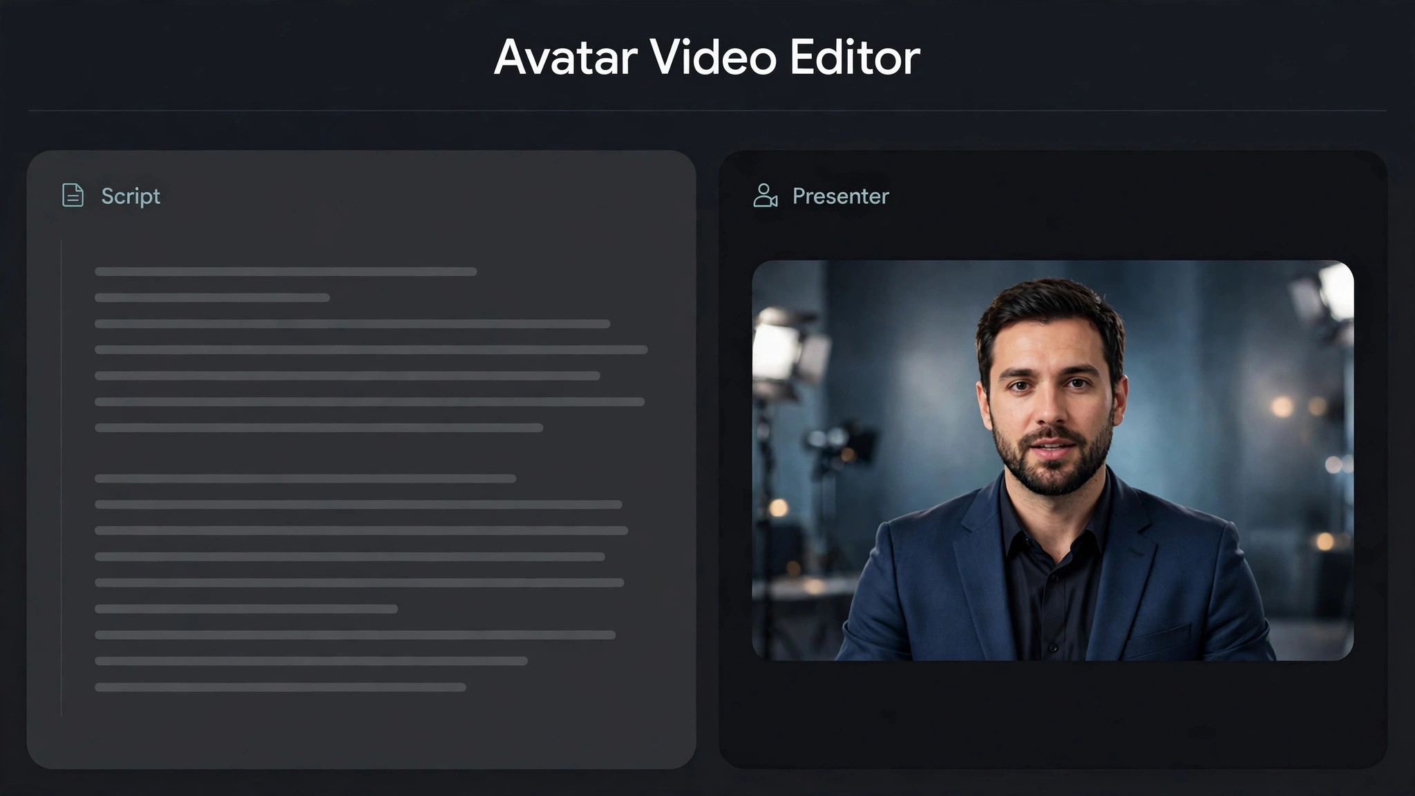 avatar video editor showing script and presenter