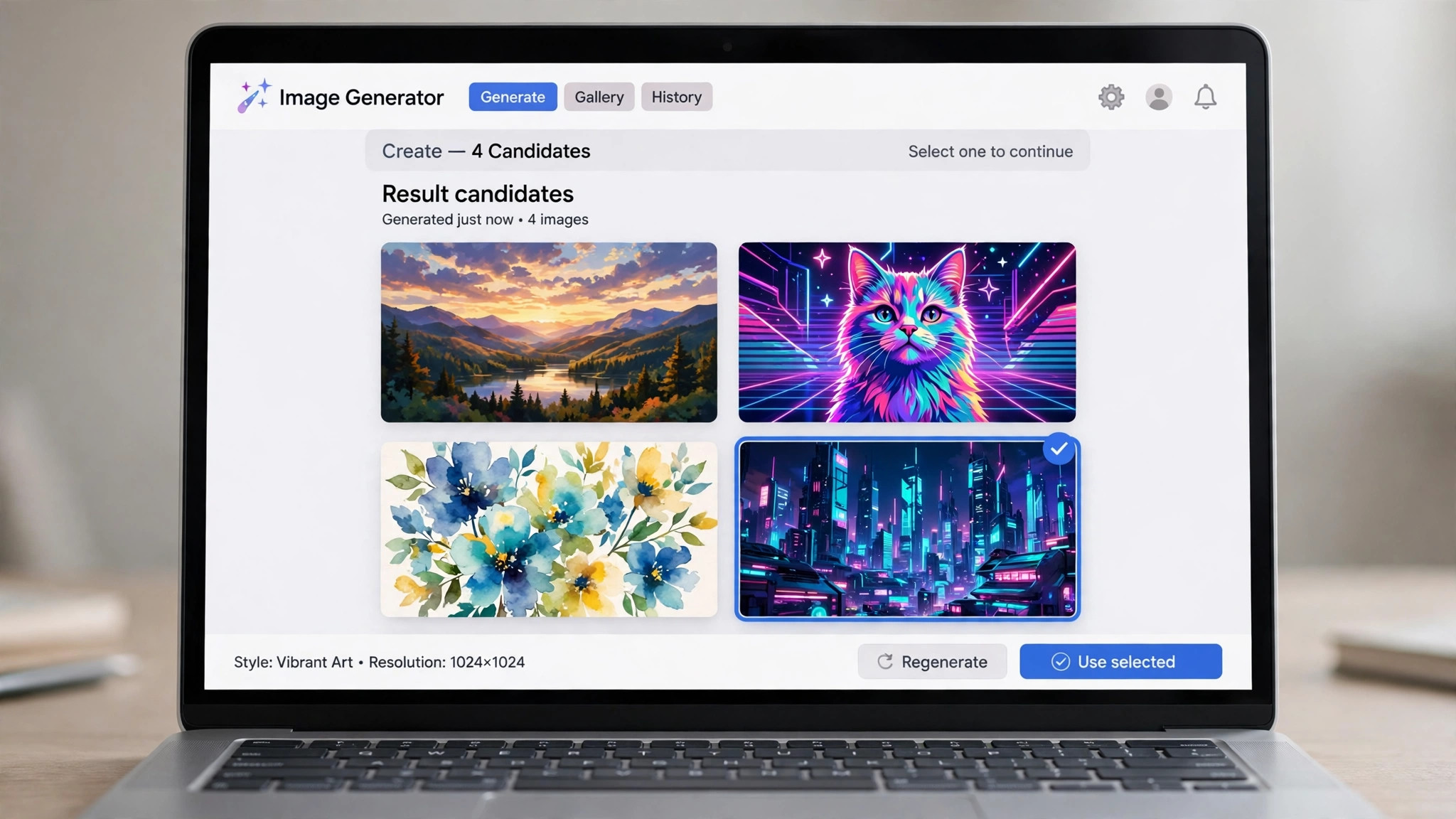 image generator showing thumbnail candidates
