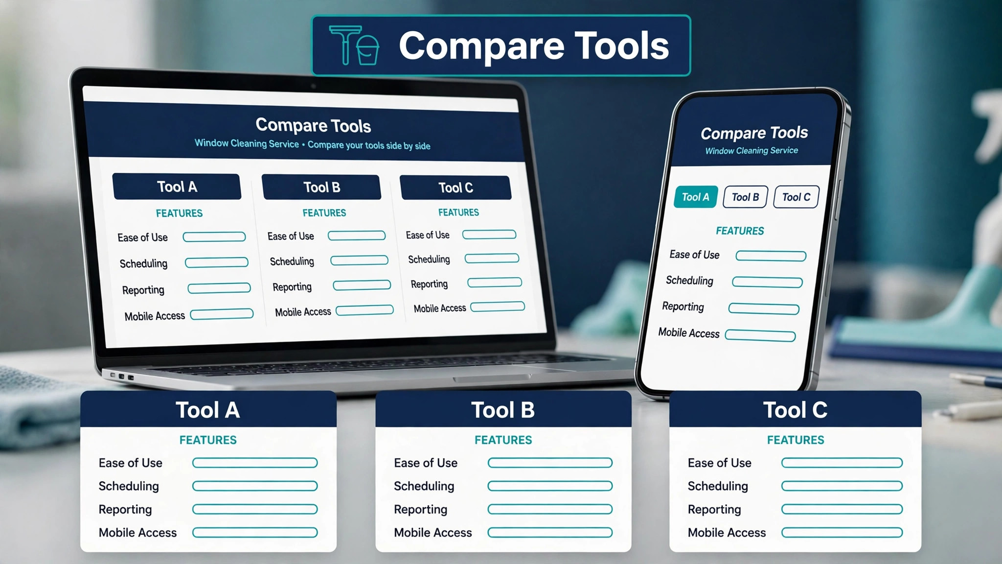 software shortlist comparison visual for a window cleaning service
