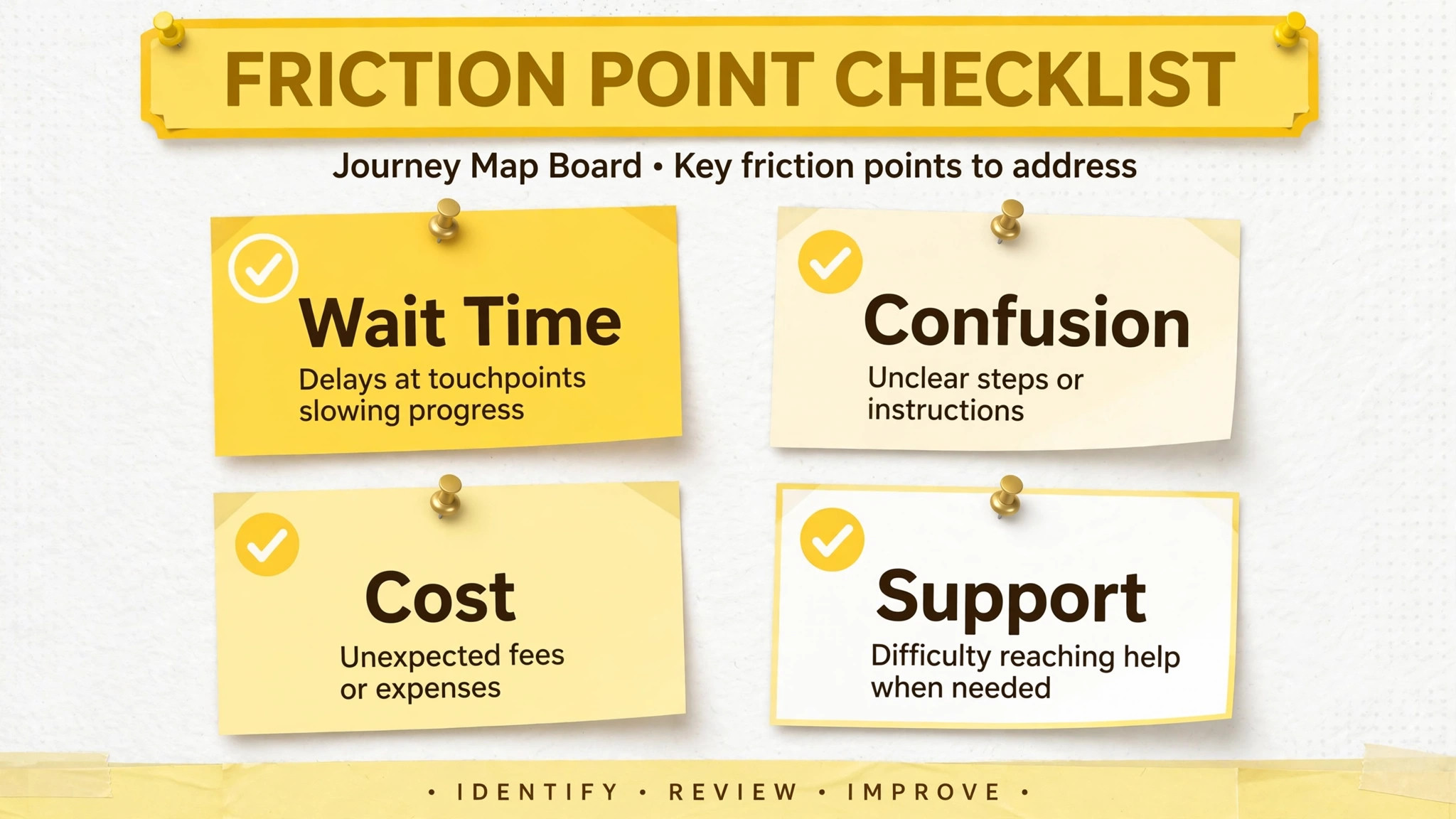 Friction point checklist on a journey map board