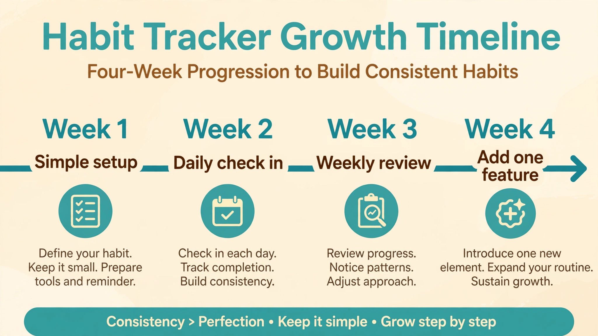 Habit tracker growth timeline over four weeks