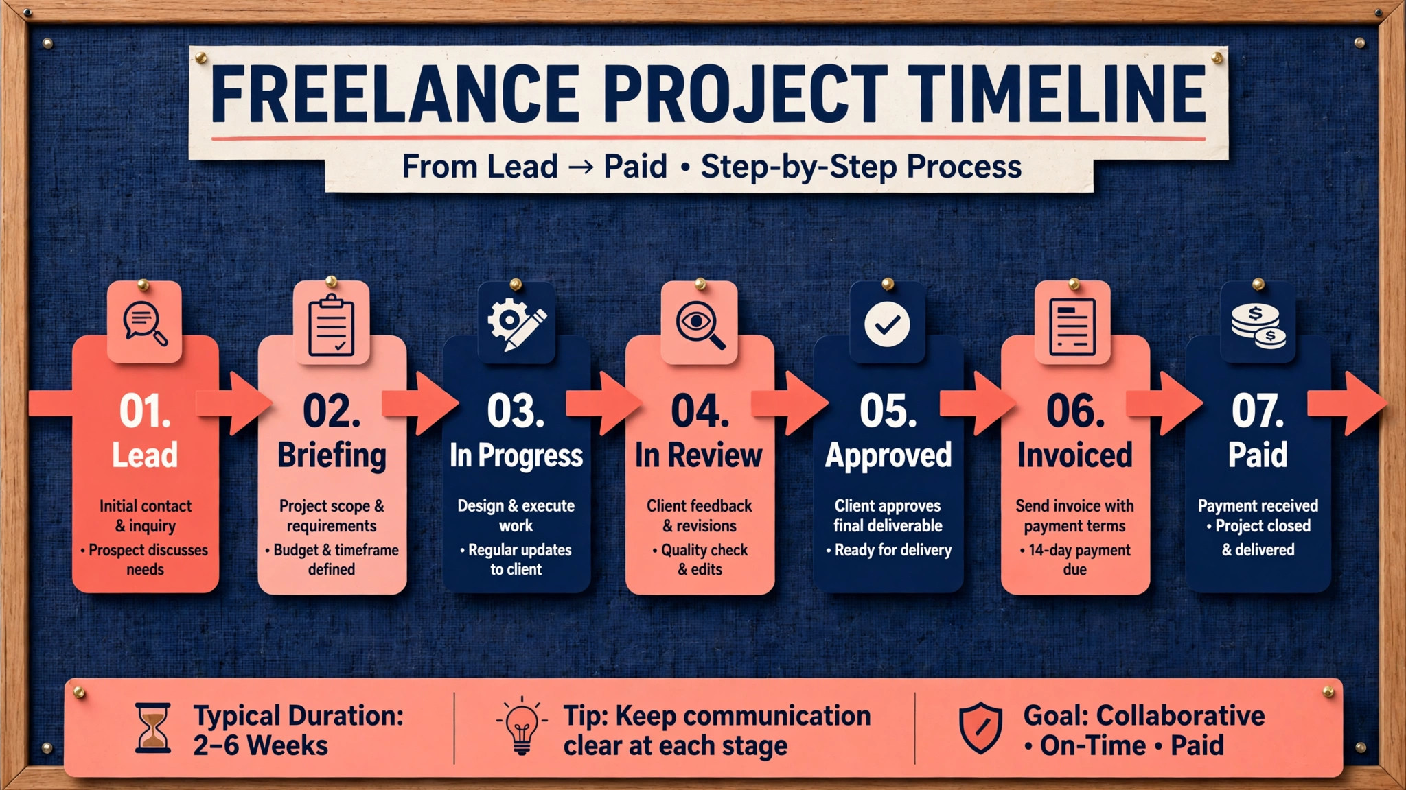 Freelance project timeline from lead to paid