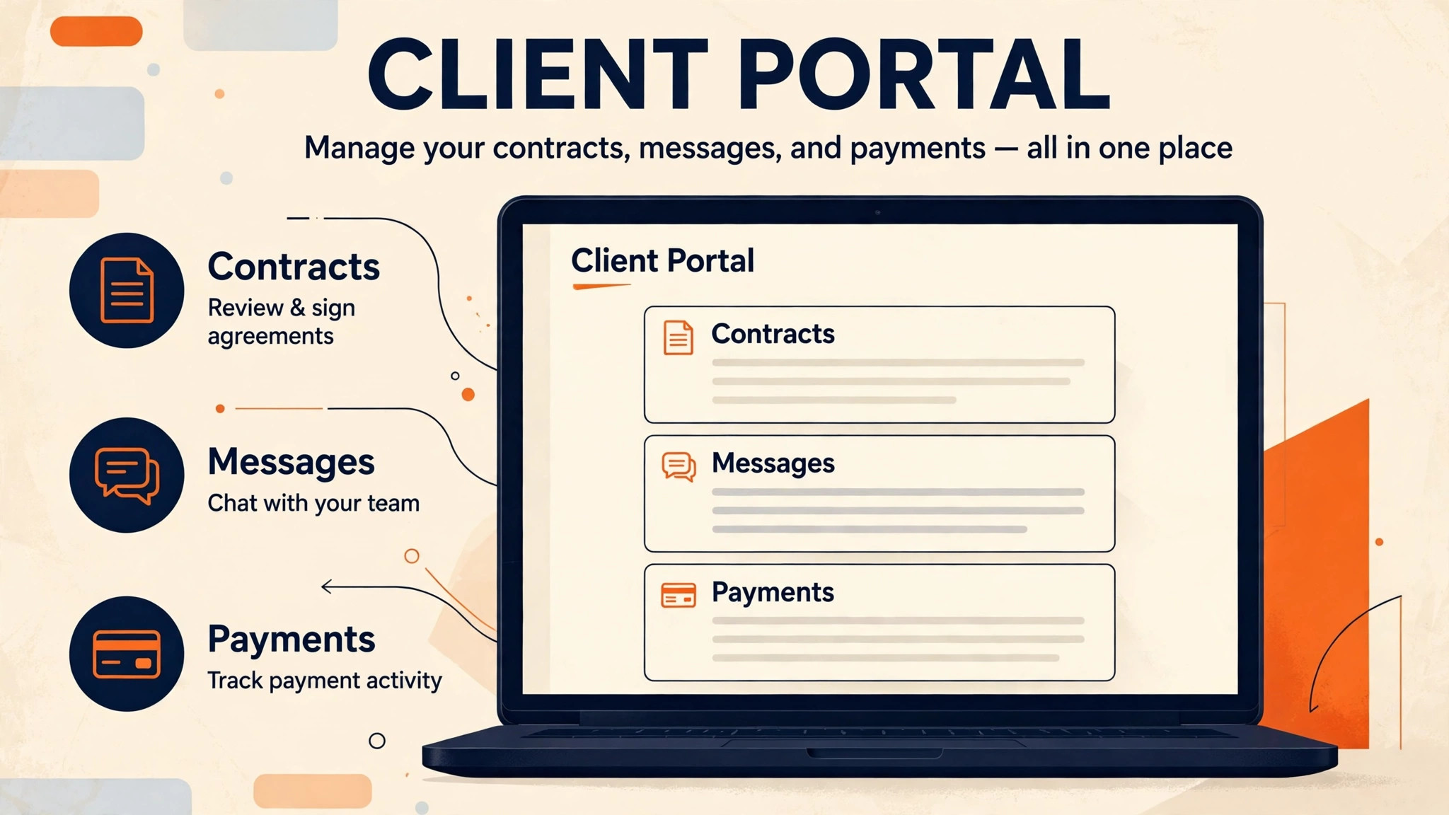 Client portal screenshot showing contracts and payments