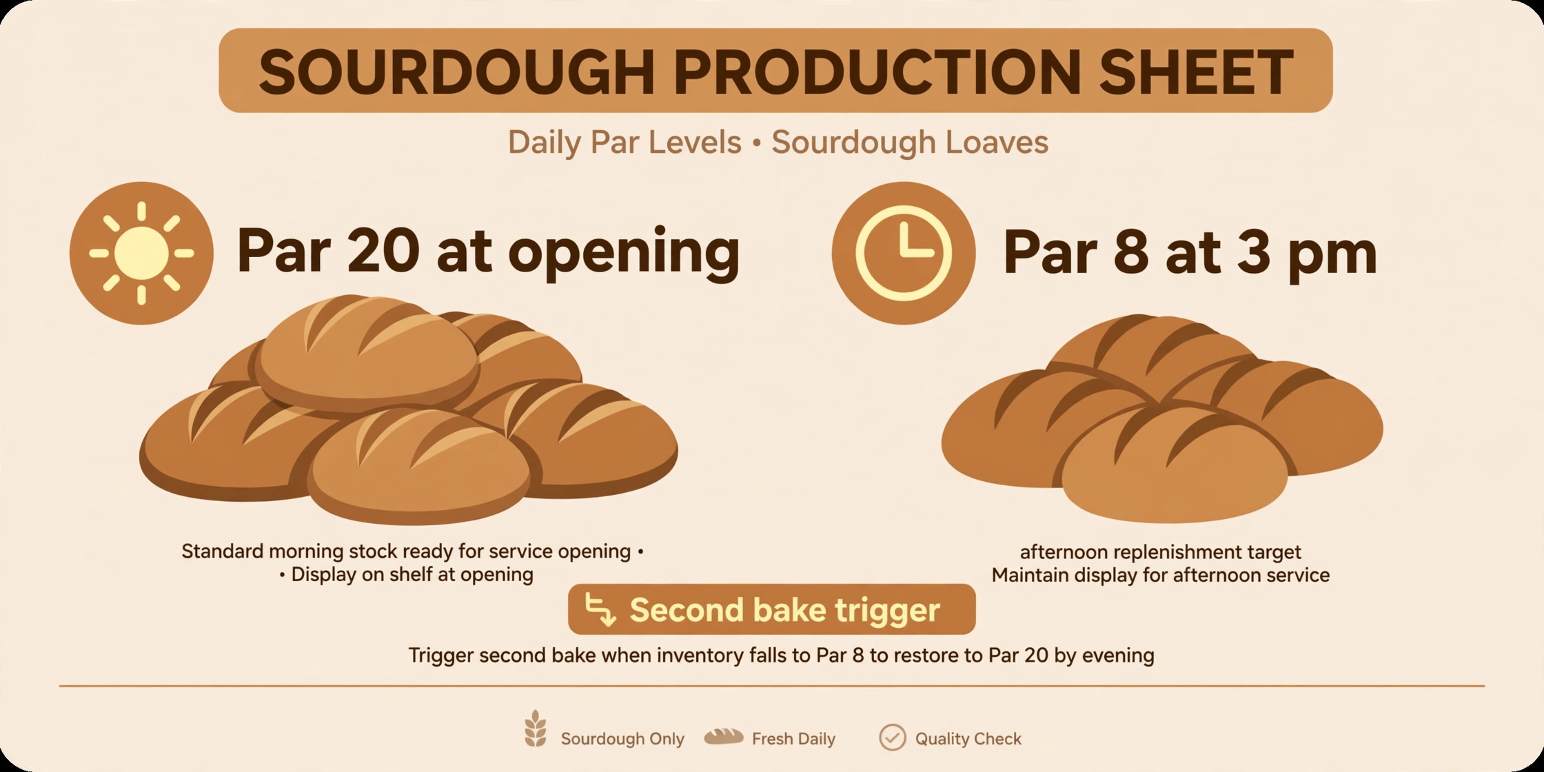 Annotated bakery production sheet with par levels