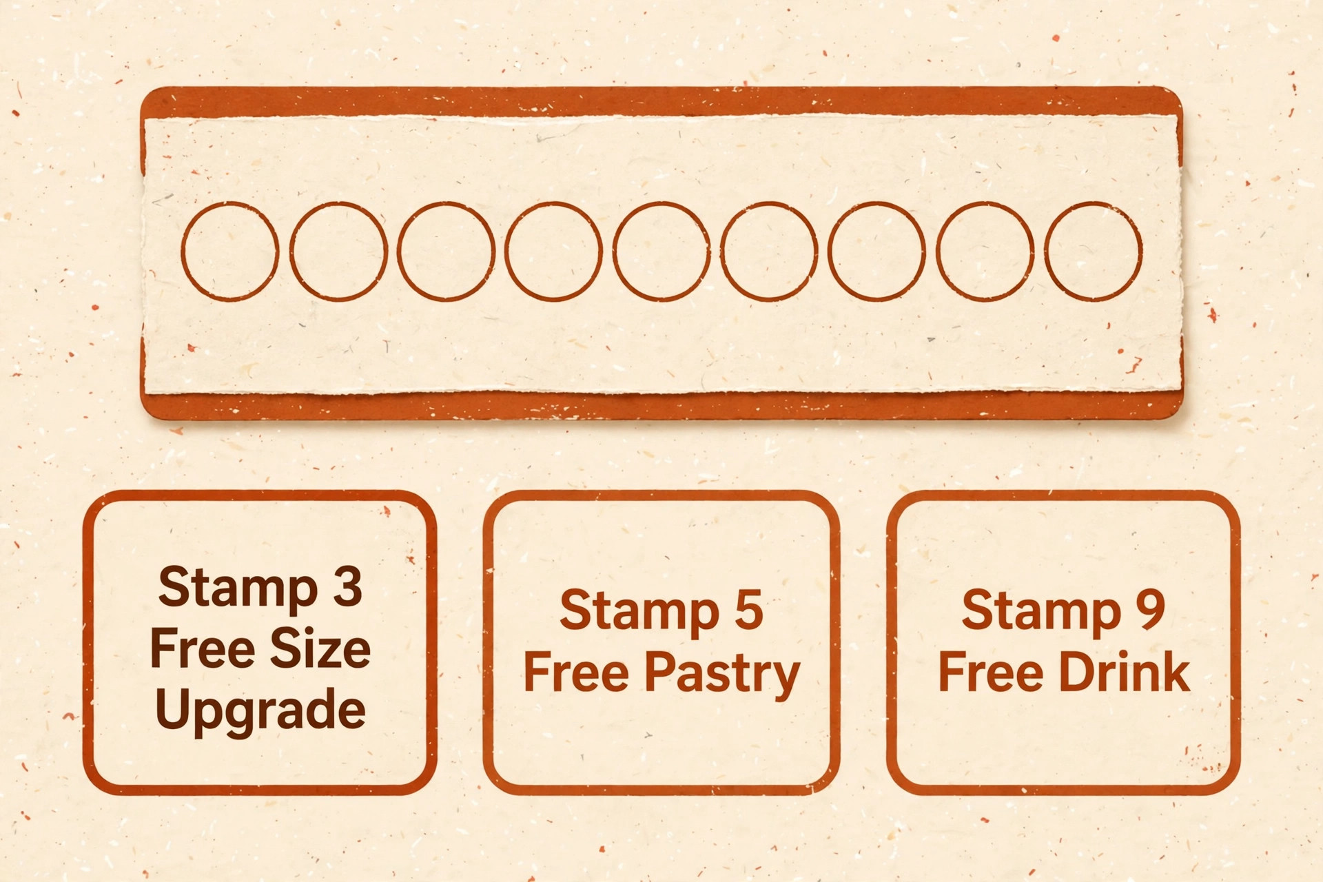 Annotated example of a coffee shop reward card with stamp milestones marked