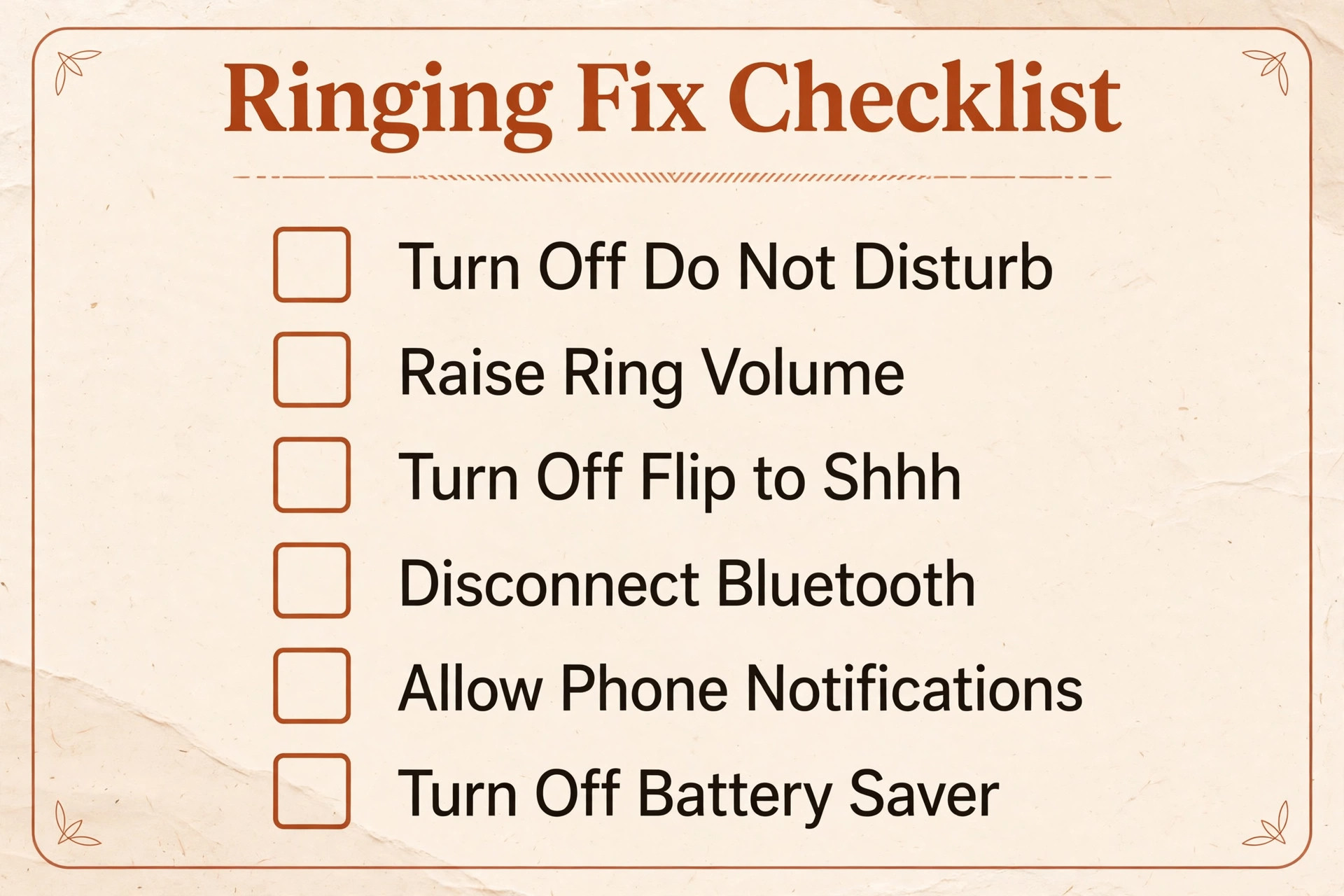 Checklist of Android ringing fixes in order