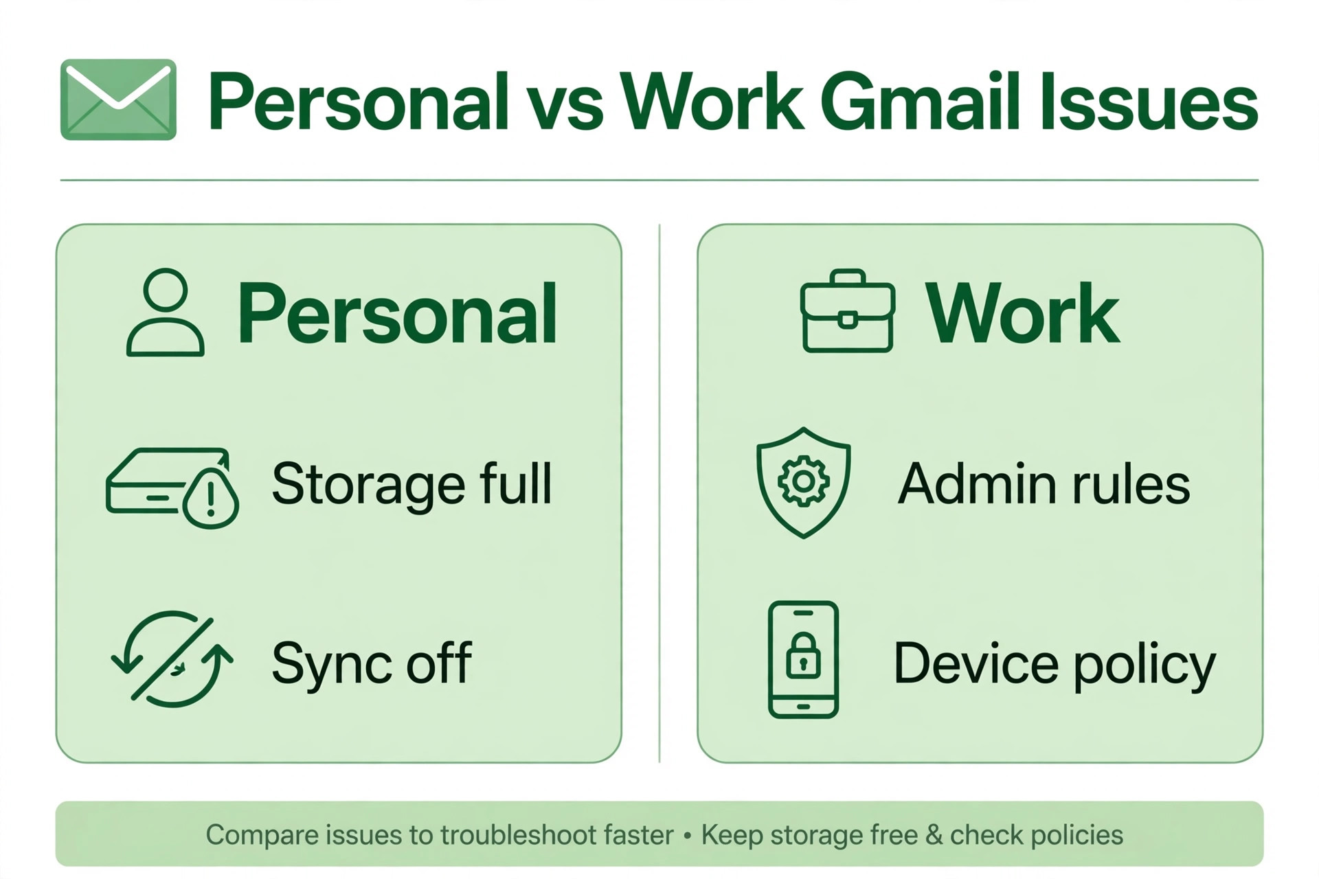 Comparison of personal and work Gmail account issues