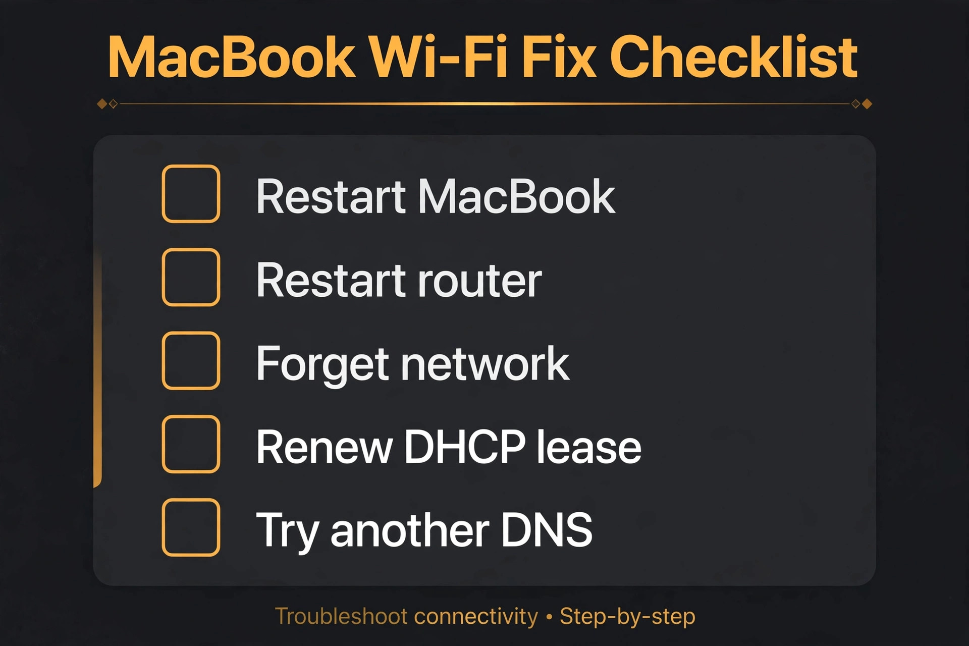 Checklist of MacBook Wi-Fi fixes in order