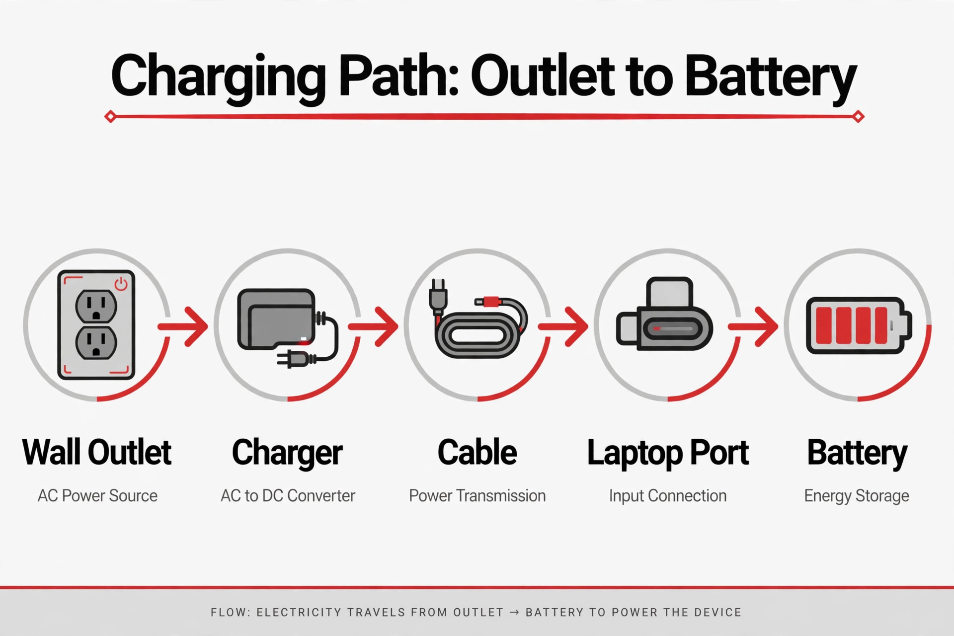 Diagram of laptop charging path from outlet to battery