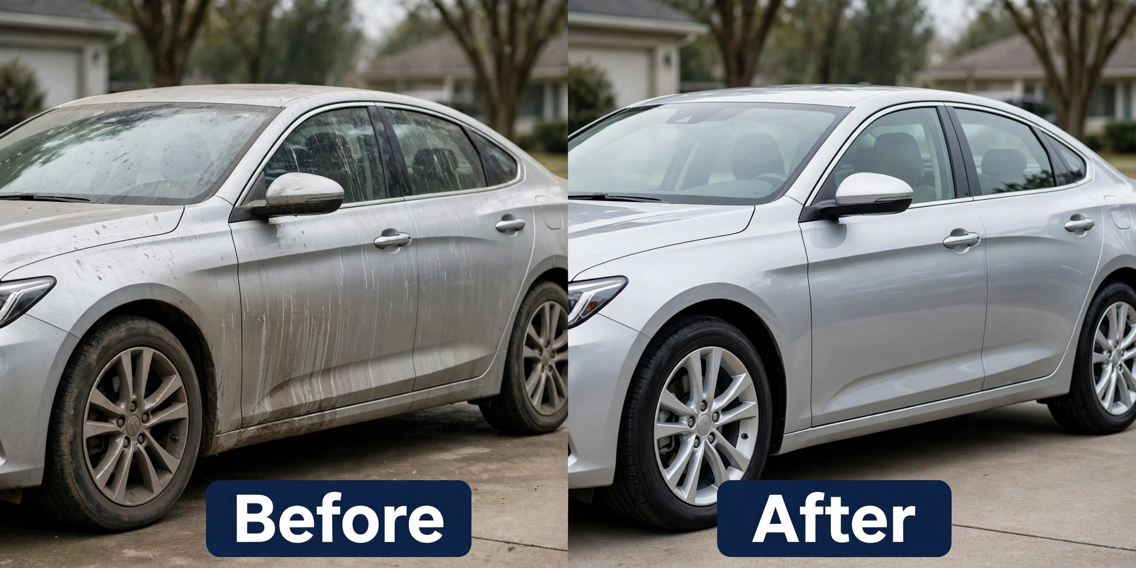 Car before and after a full detailing service