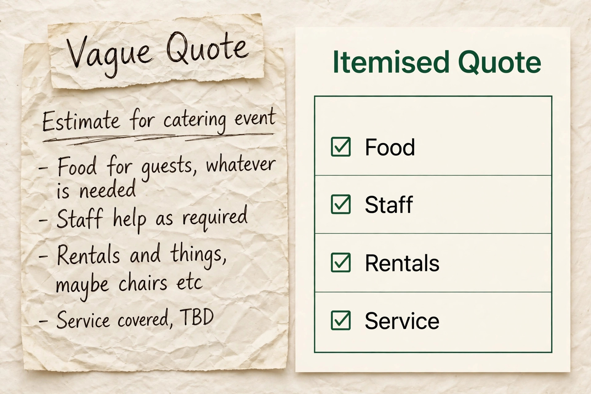 comparison image illustrating a key idea for a catering business