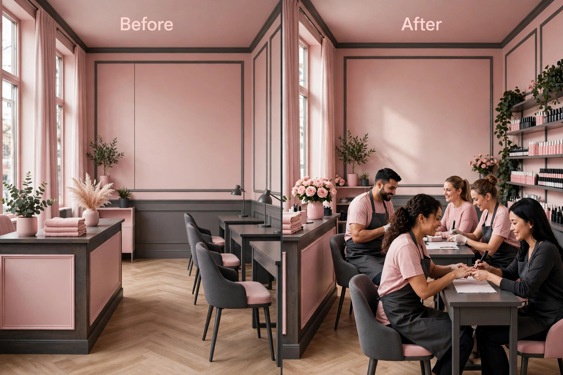 before/after image illustrating a key idea for a nail salon