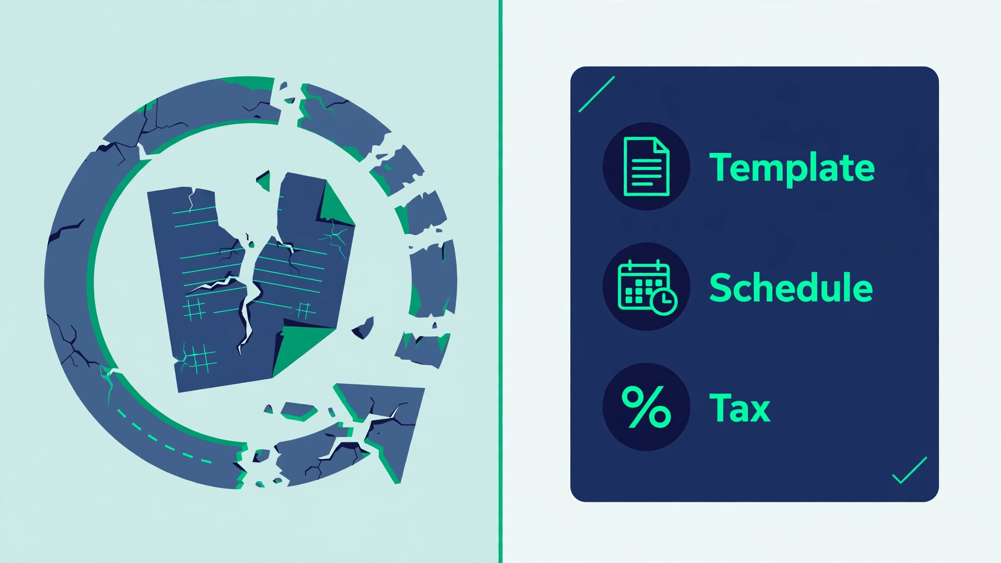 annotated visual for broken recurring invoices and rebuilt templates.
