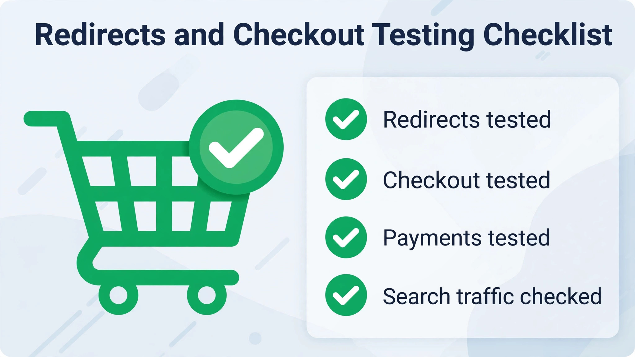 checklist visual for redirects and checkout testing.