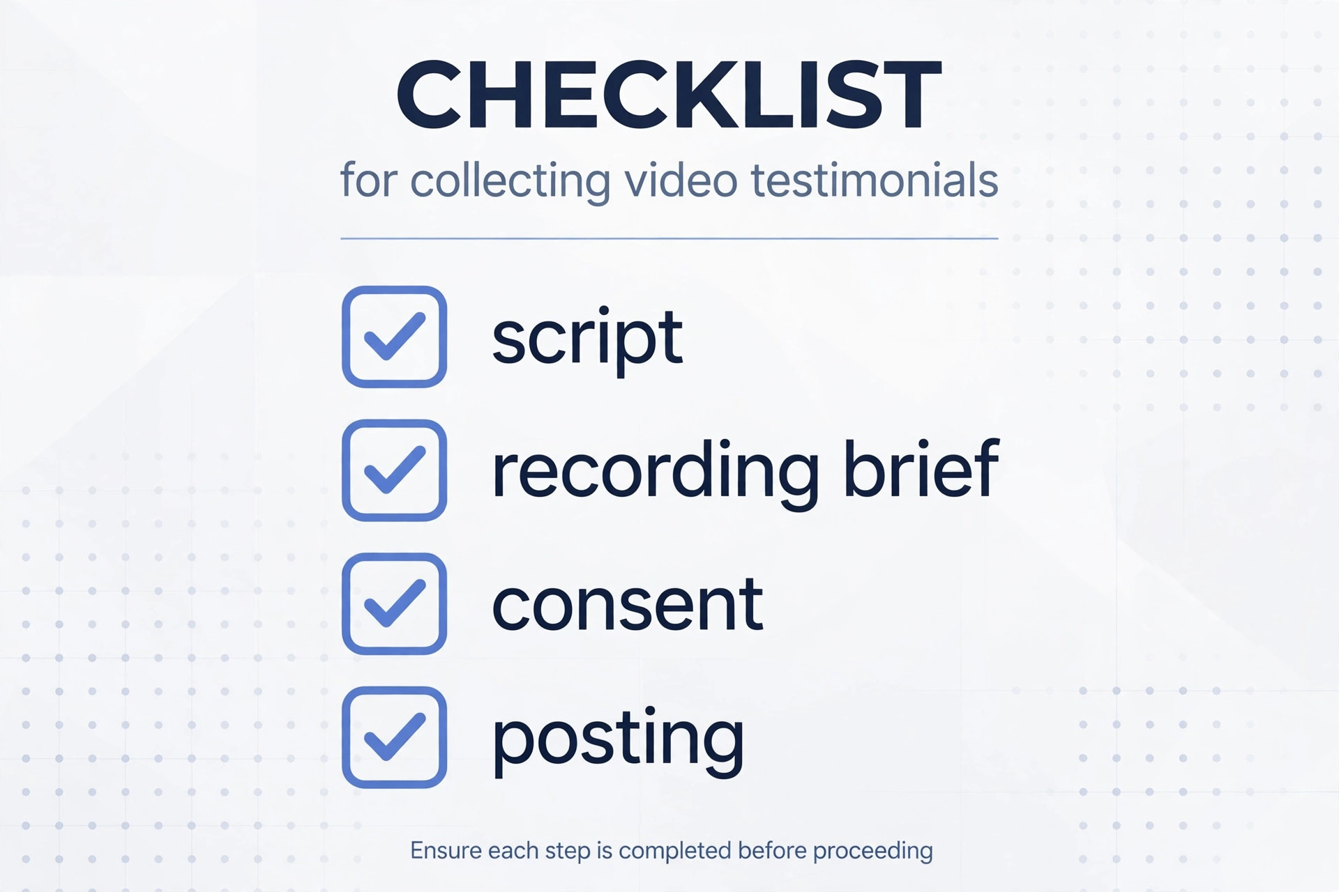 Checklist visual for collecting video testimonials.