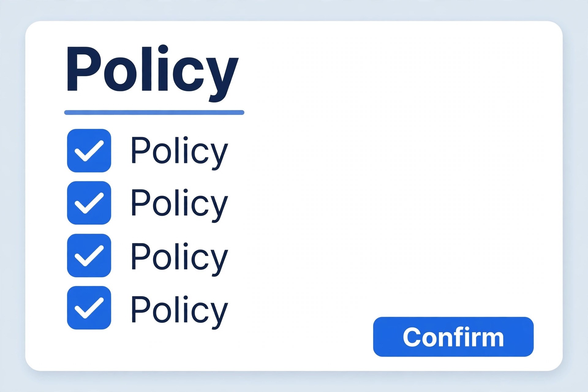 Booking policy checklist shown before confirmation.