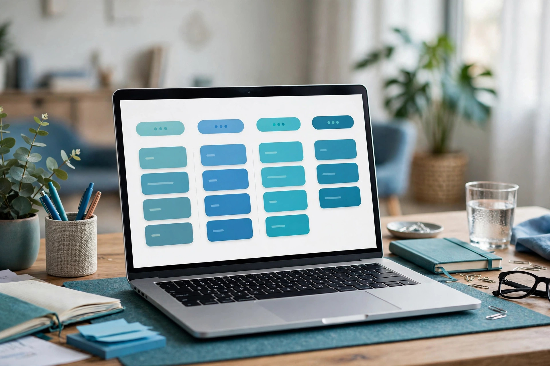 CRM pipeline board mockup with consulting deal stages.