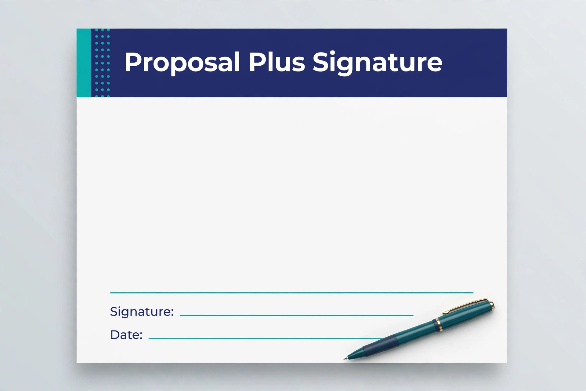 Mockup of proposal document with built in signature block.
