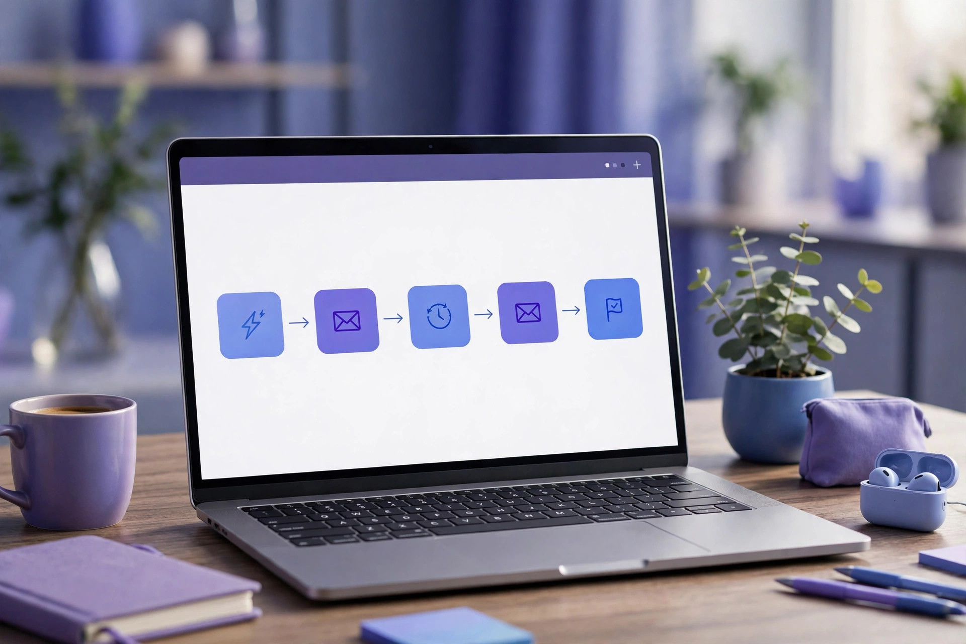 Automation builder mockup with a welcome email sequence.