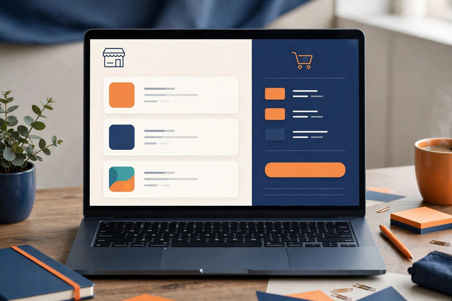 Online storefront and checkout mockup on a laptop screen.