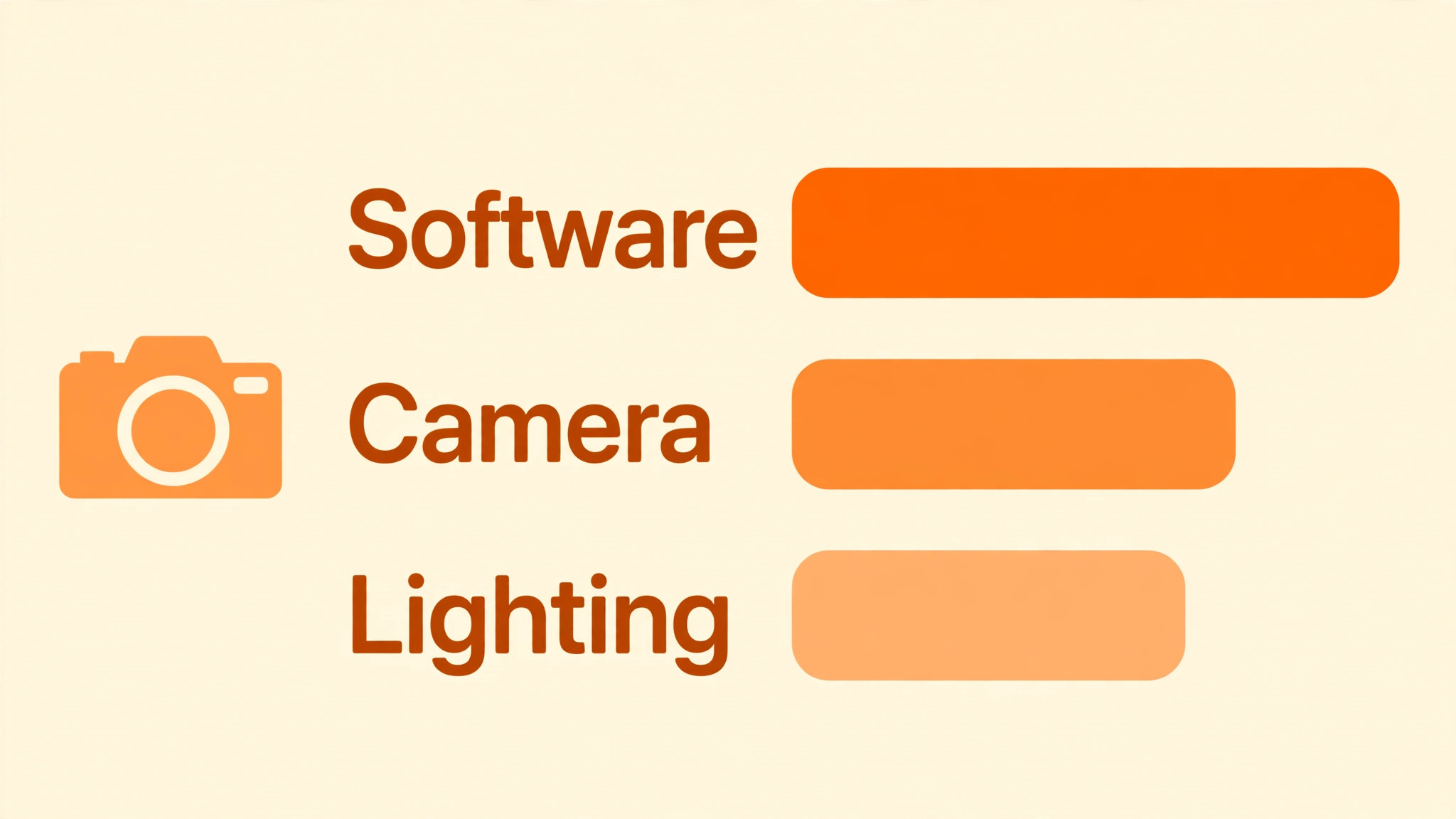 Budget categories for product photo editing covering software, camera and lighting