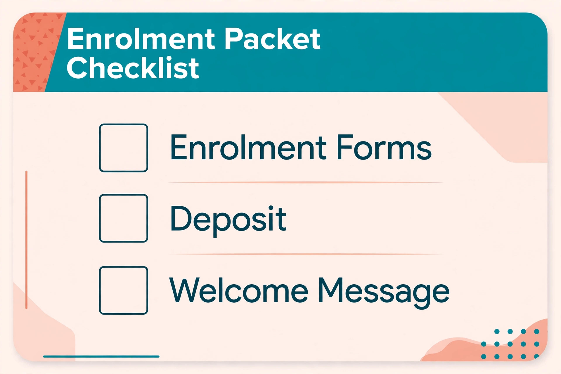 A checklist for a daycare enrolment packet.