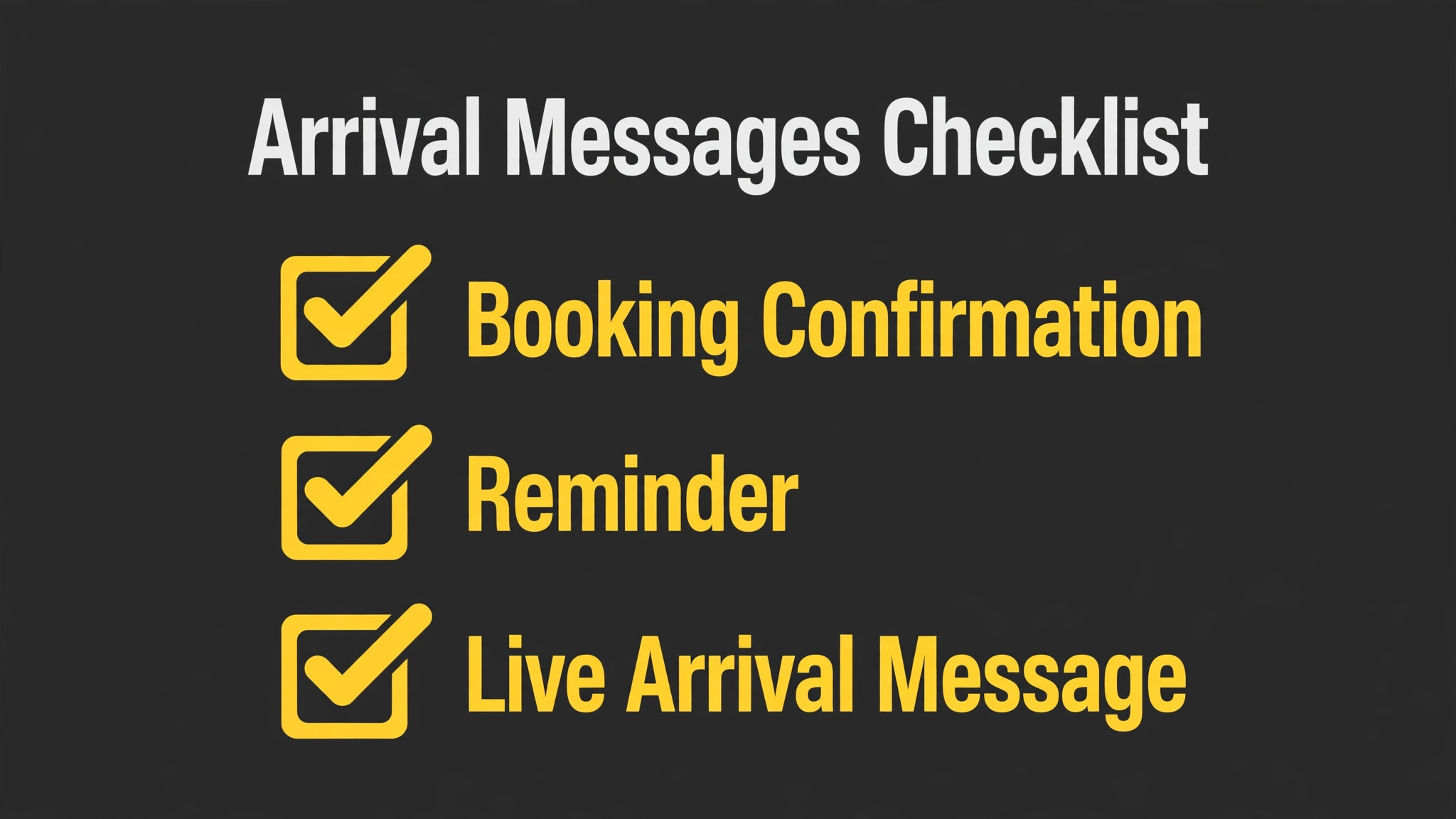 A checklist for garage door arrival messages.