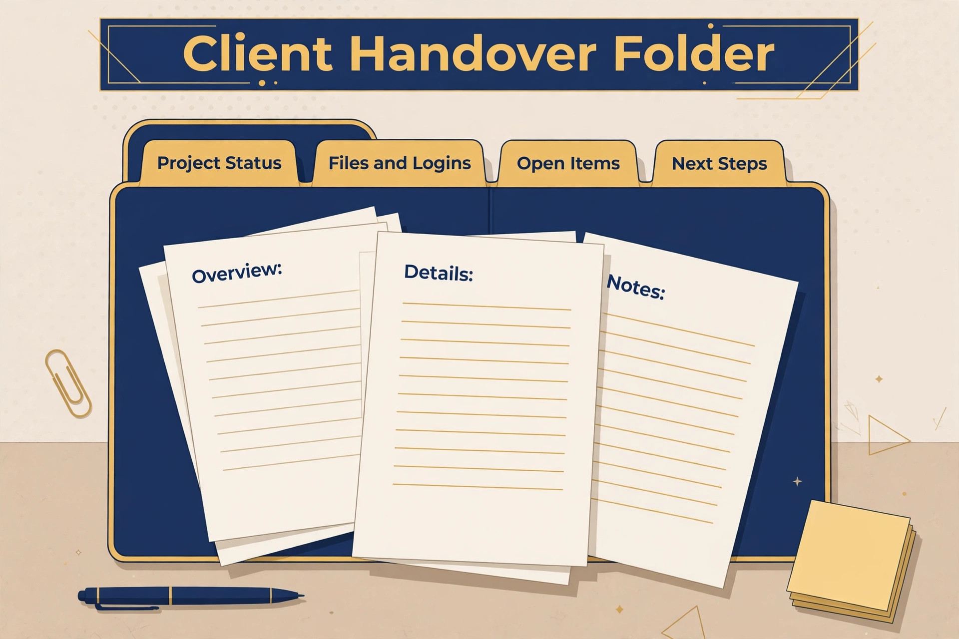 A mockup of a client handover folder.