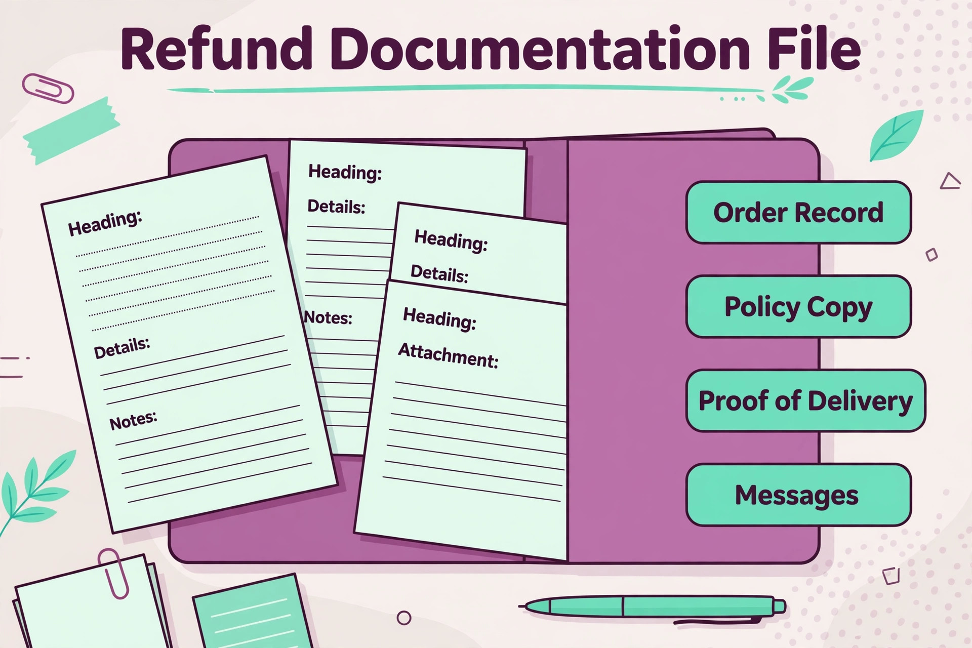 A mockup of a refund documentation file.