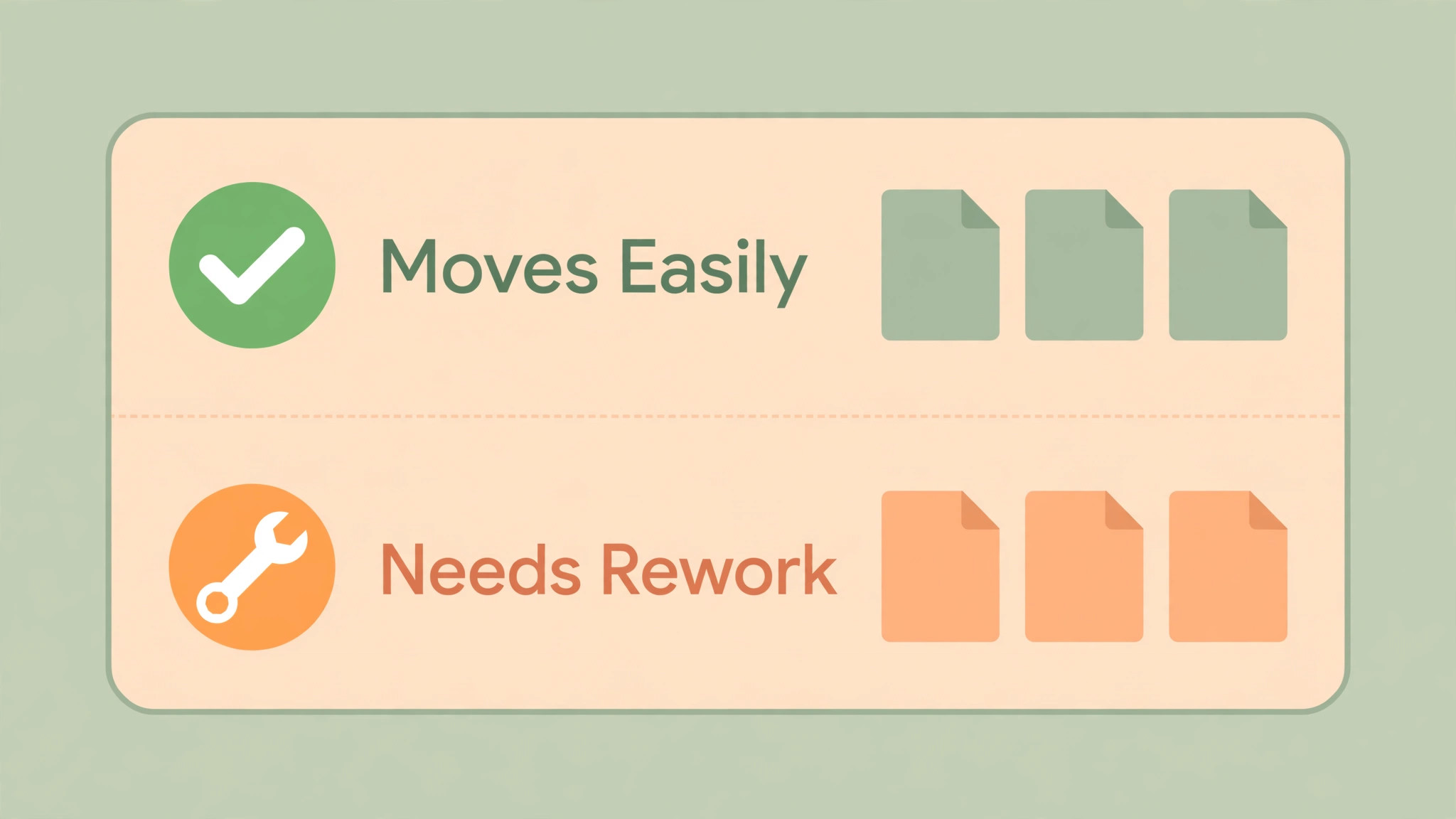 Comparison table of freelance work that moves easily against work needing rework