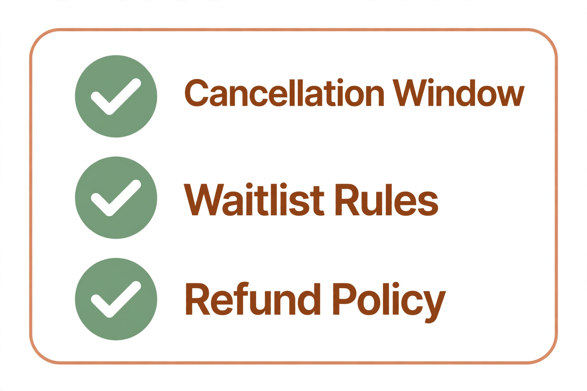 Checklist graphic for yoga studio cancellation policy checks