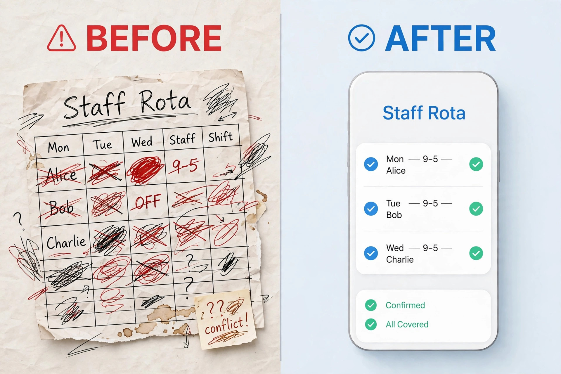 Before and after rota comparison