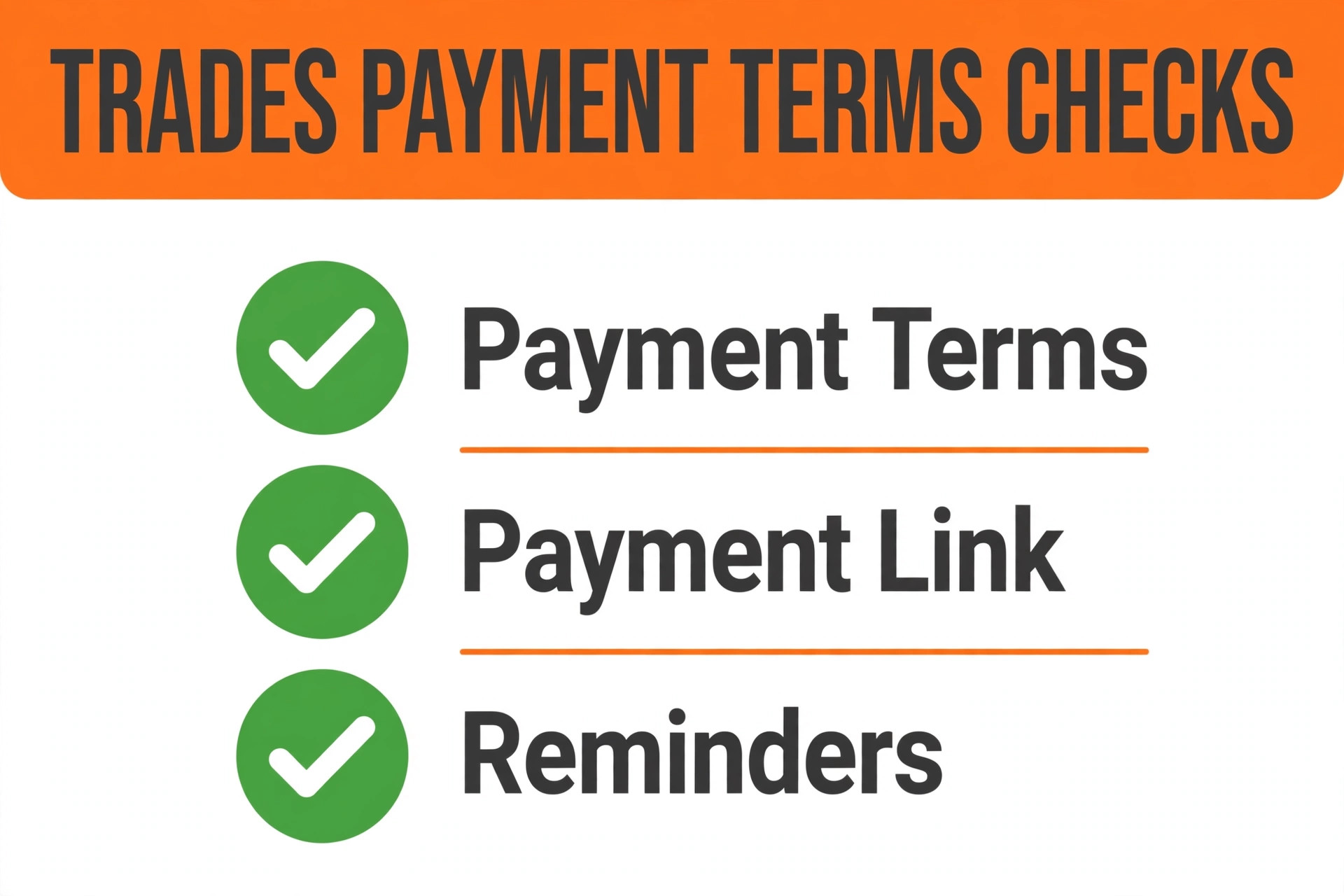 Checklist graphic for trades payment terms checks