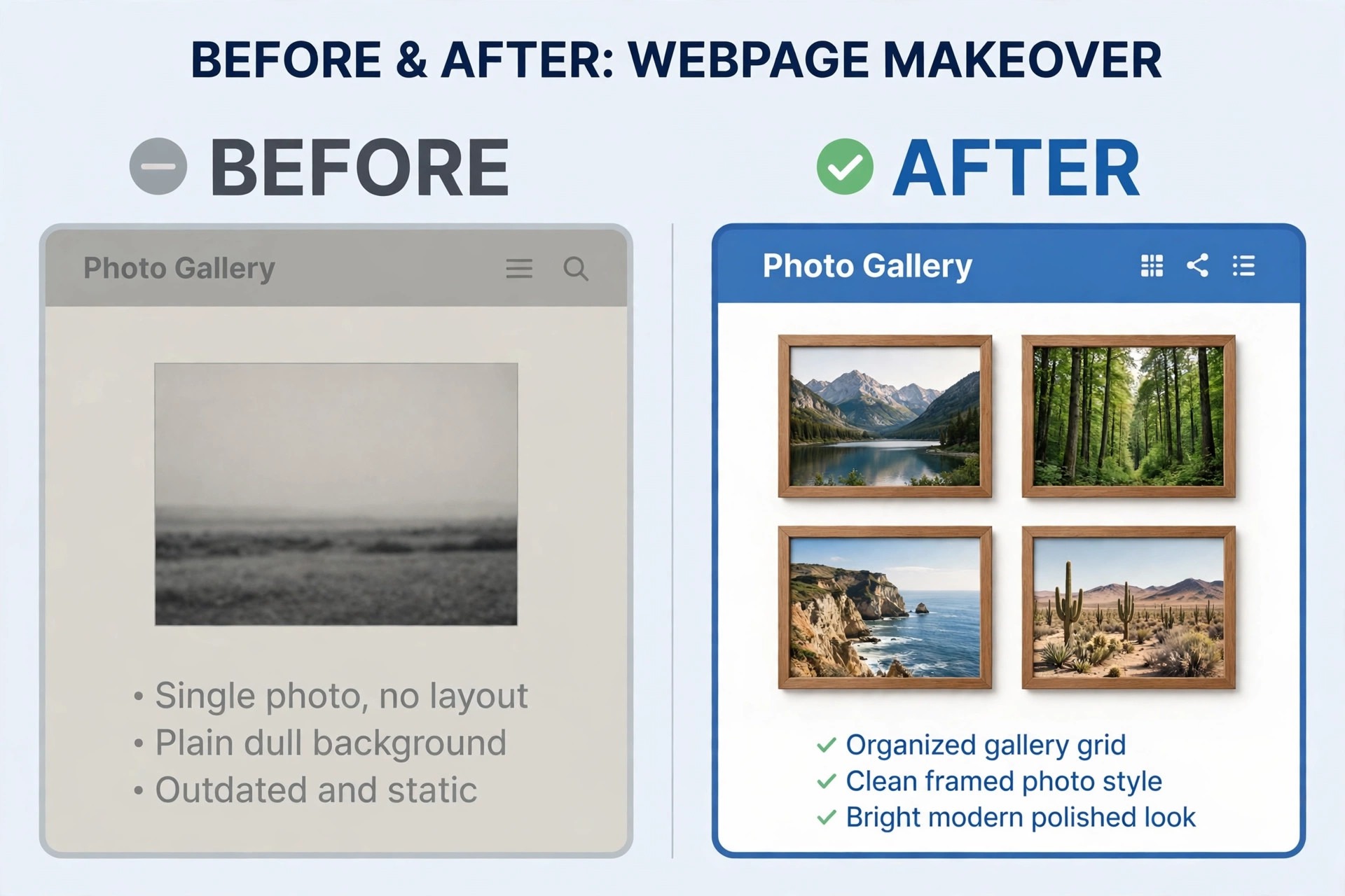 before and after photography website comparison