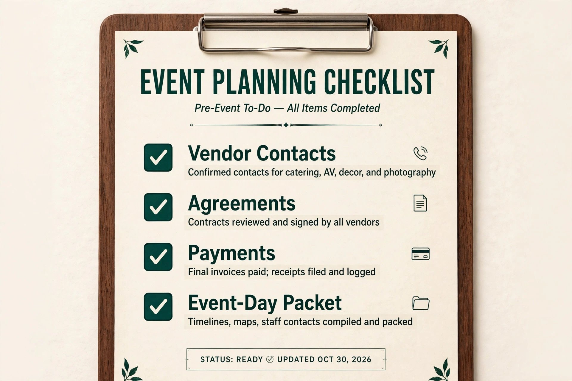 Vendor tracking checklist graphic for planners
