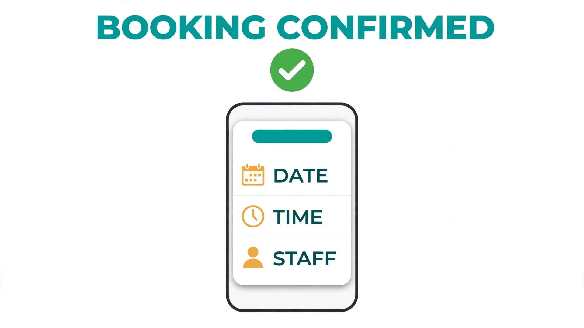 Mockup concept. A phone showing a booking confirmation with date, time and staff name