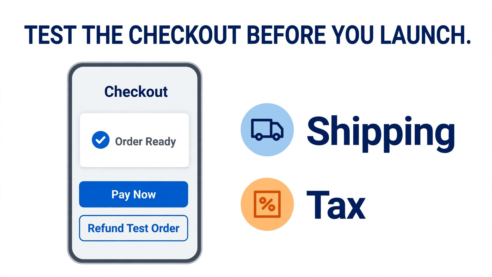 Mockup concept. A phone checkout screen showing a test order and a refund button