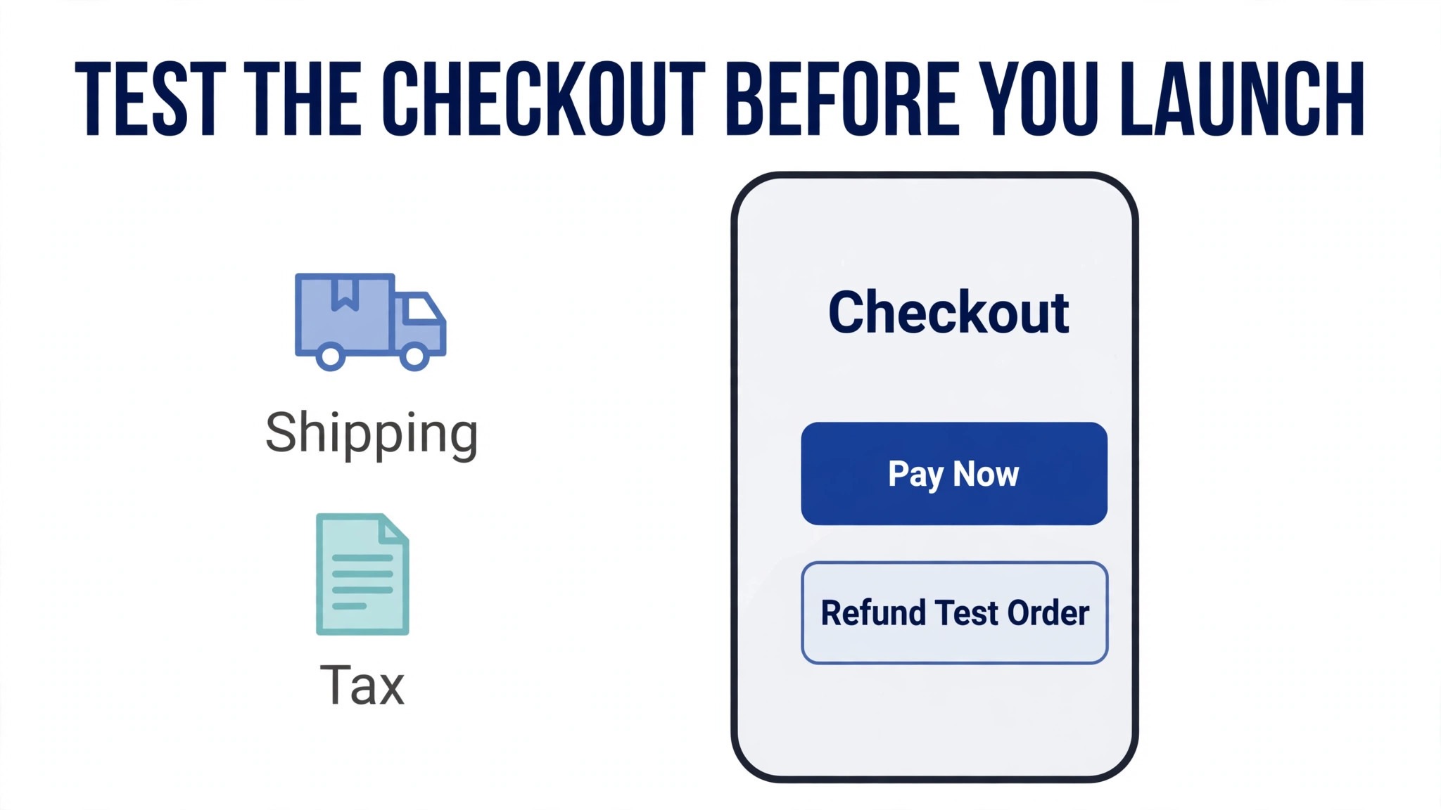 Mockup concept. A phone checkout screen showing a test order and a refund button