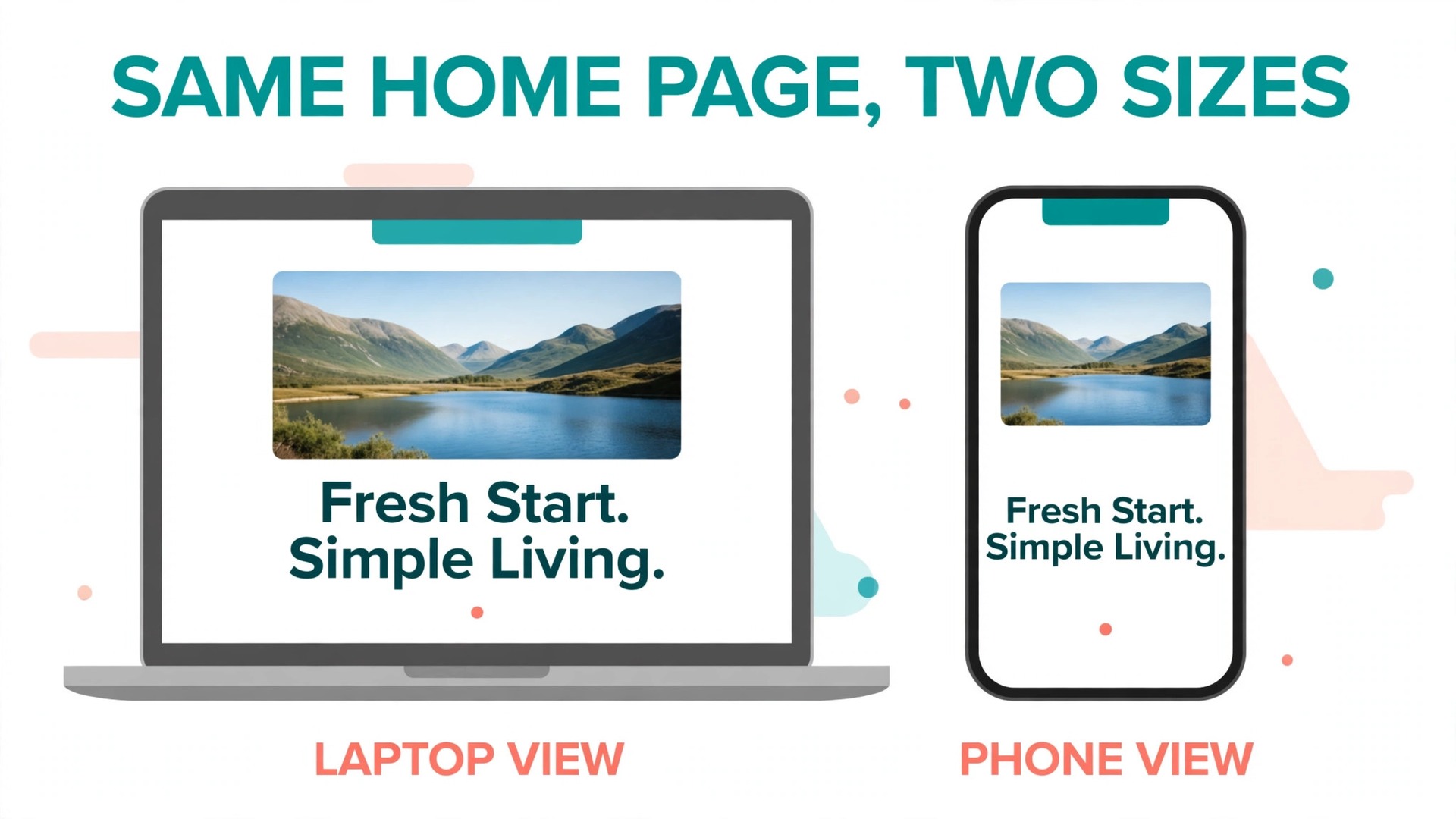Mockup concept. A phone and laptop showing the same new home page at two sizes