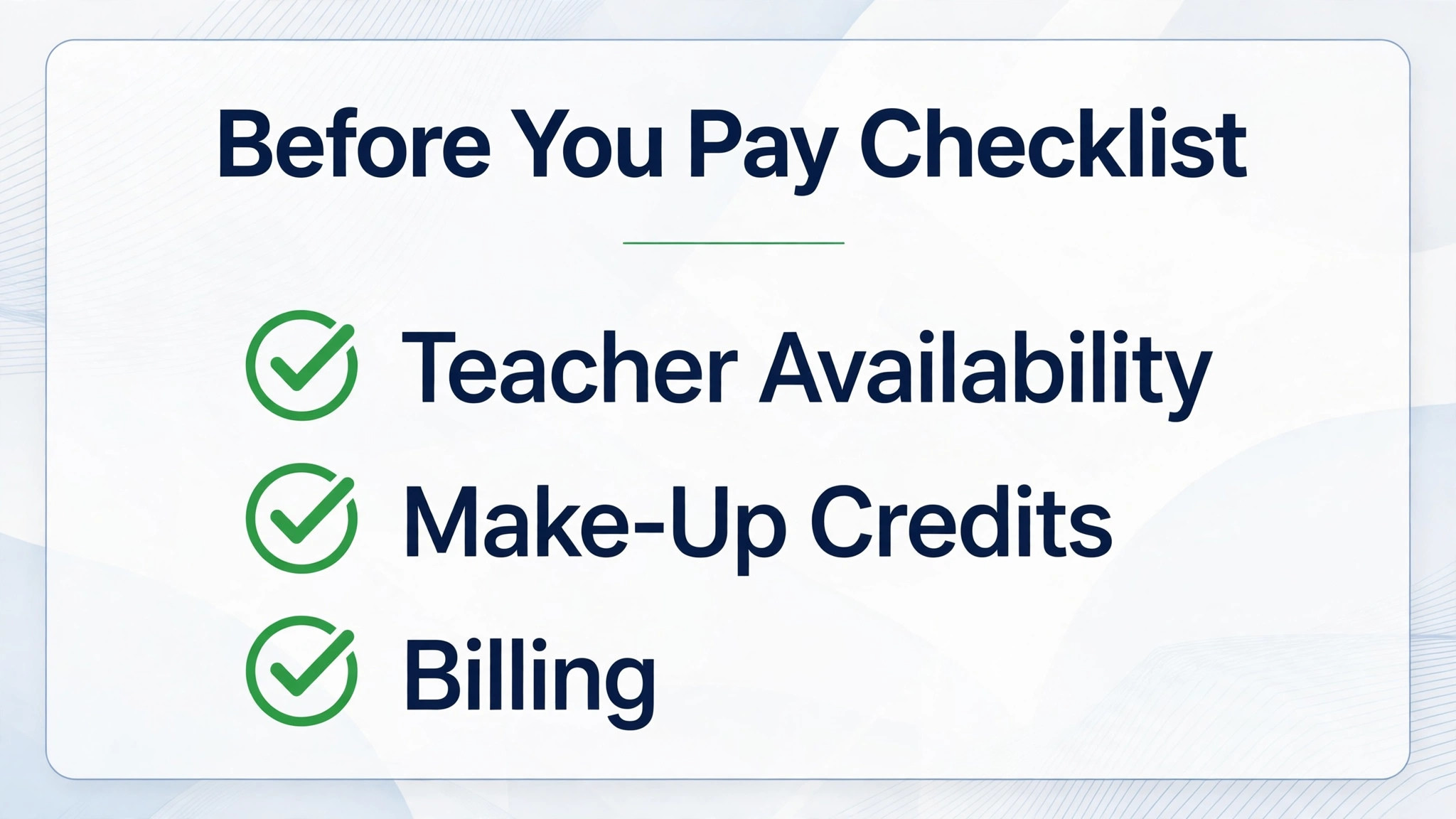 Checklist graphic for music school teacher availability checks