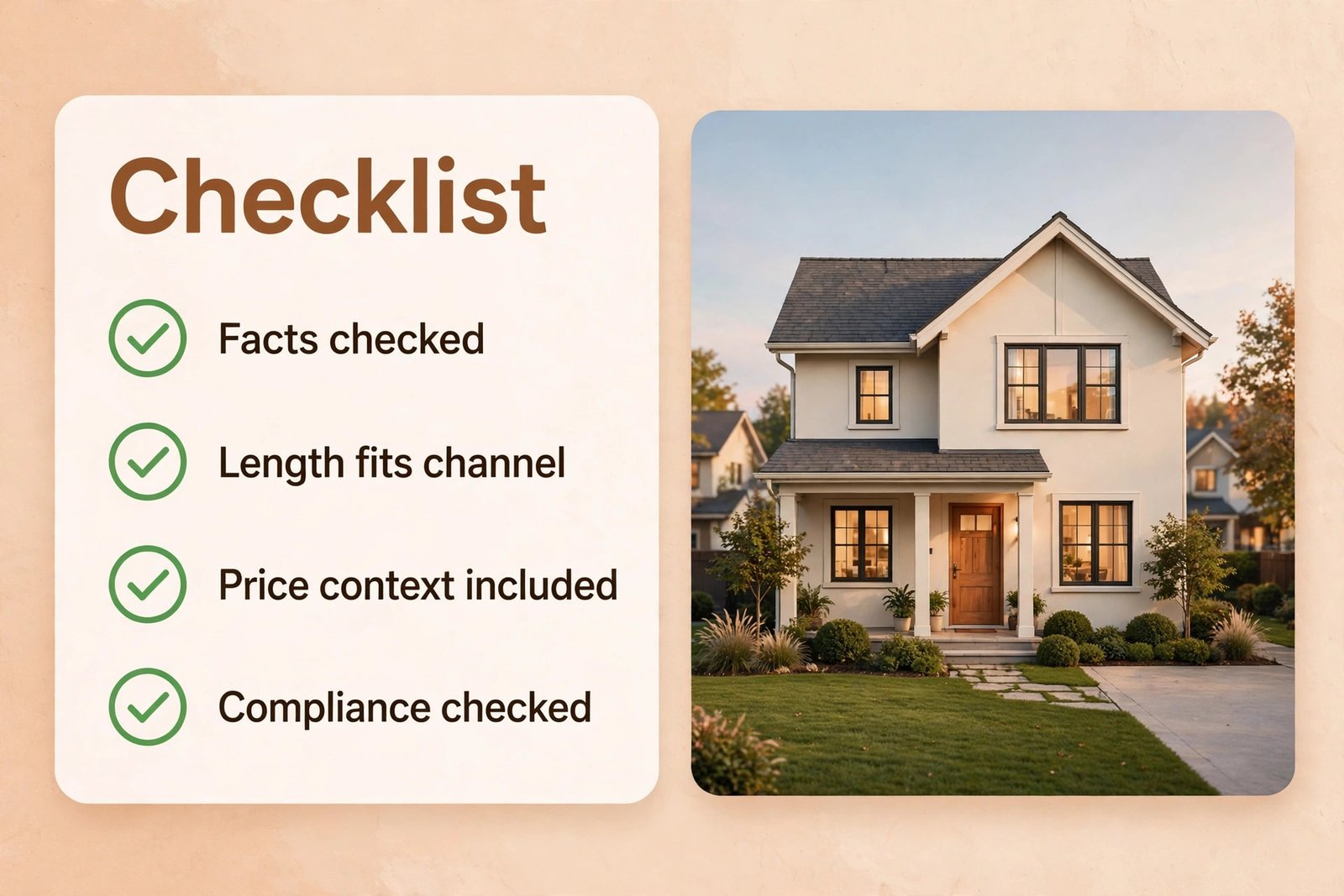 Listing description checklist beside a house photo