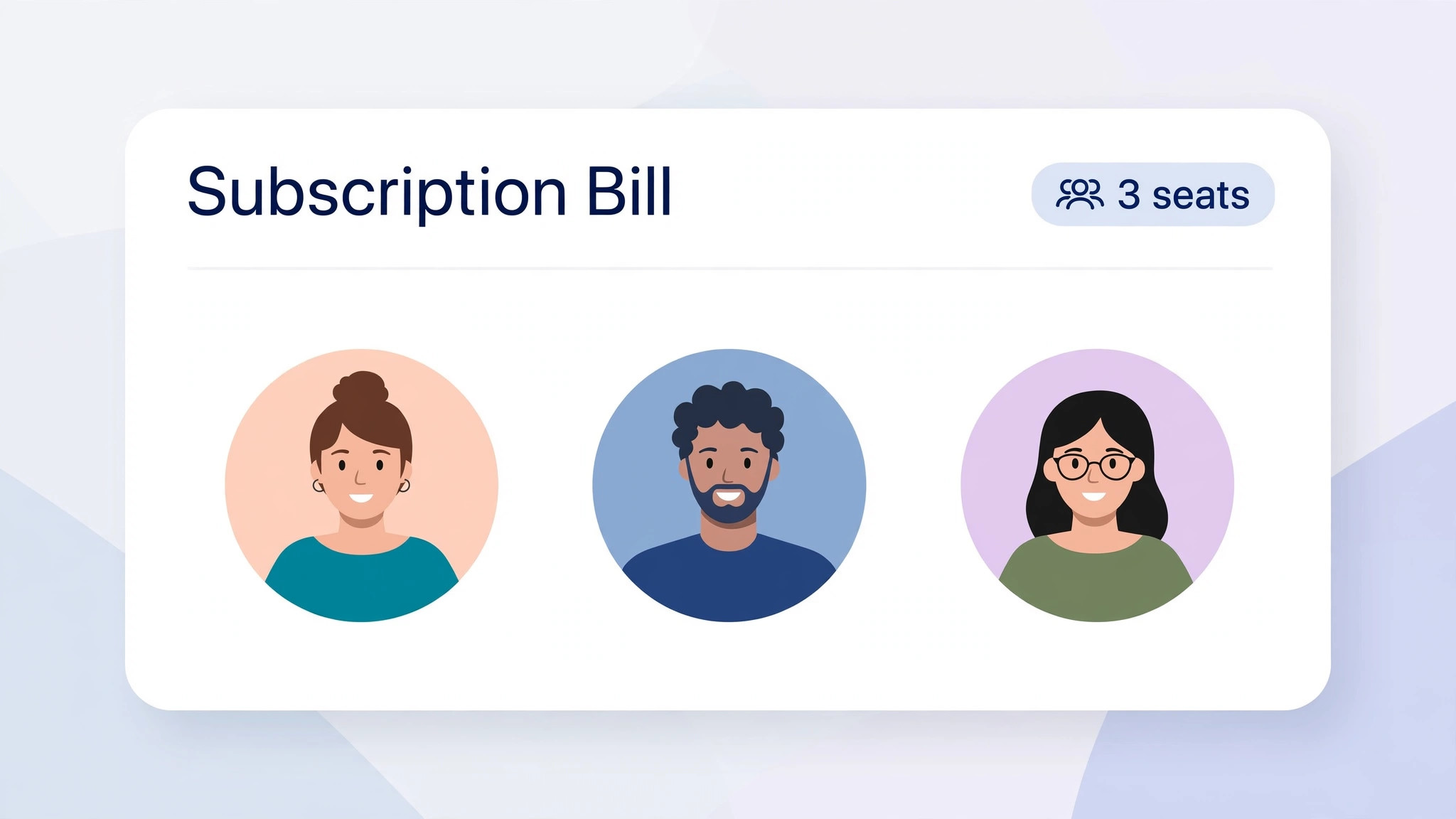 mockup of a three person team subscription bill with seat charges shown