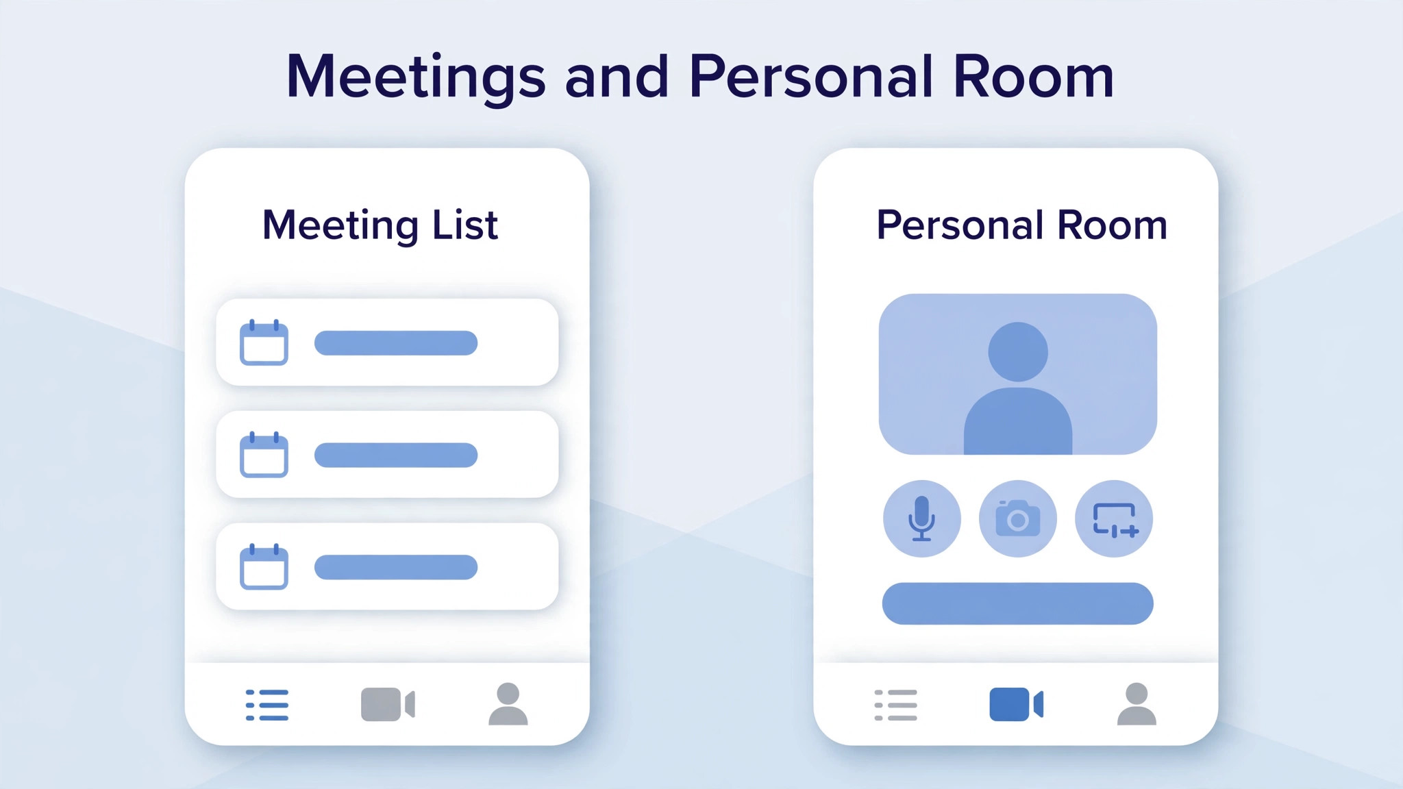 Meeting list and personal room screens