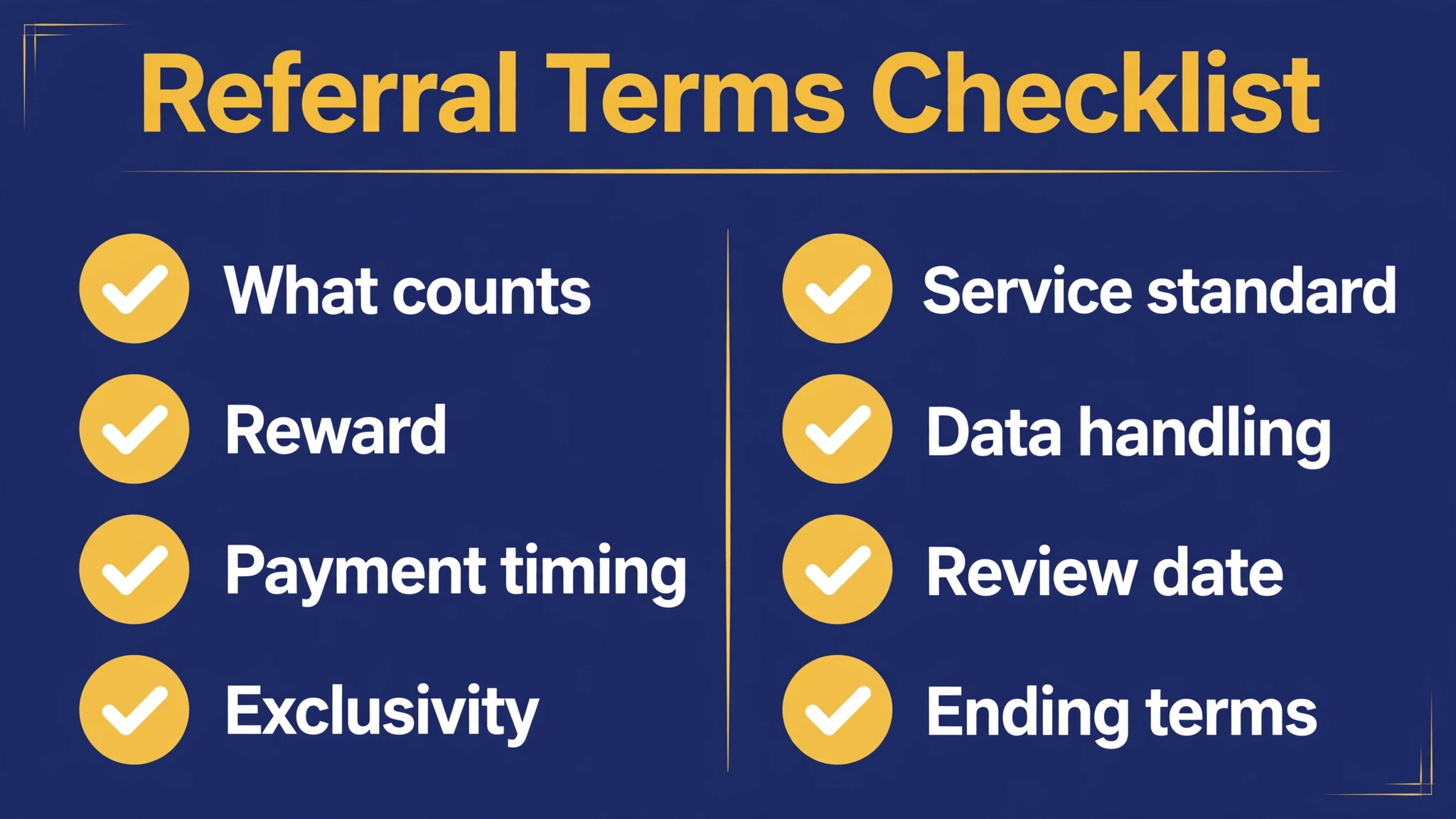 Checklist of referral terms to agree in writing