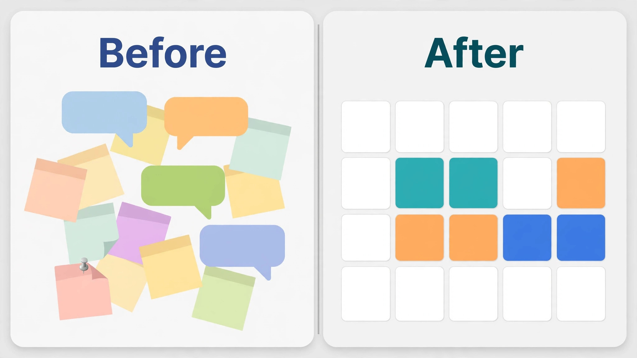 Before and after view of scattered message bookings versus one master calendar