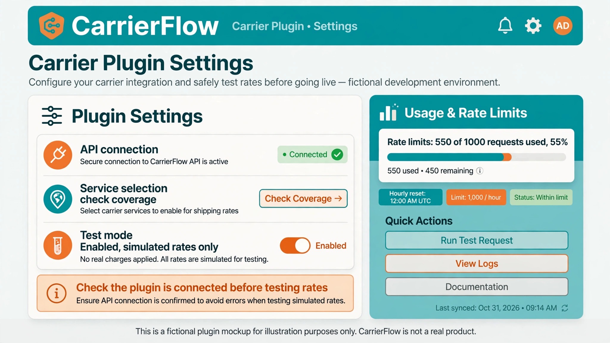 Mockup of carrier plugin settings.