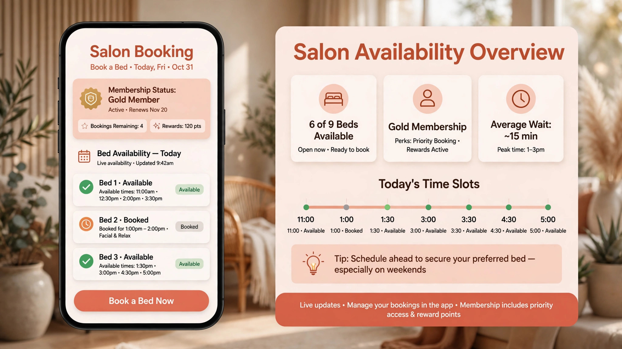 mockup of tanning salon booking page on phone