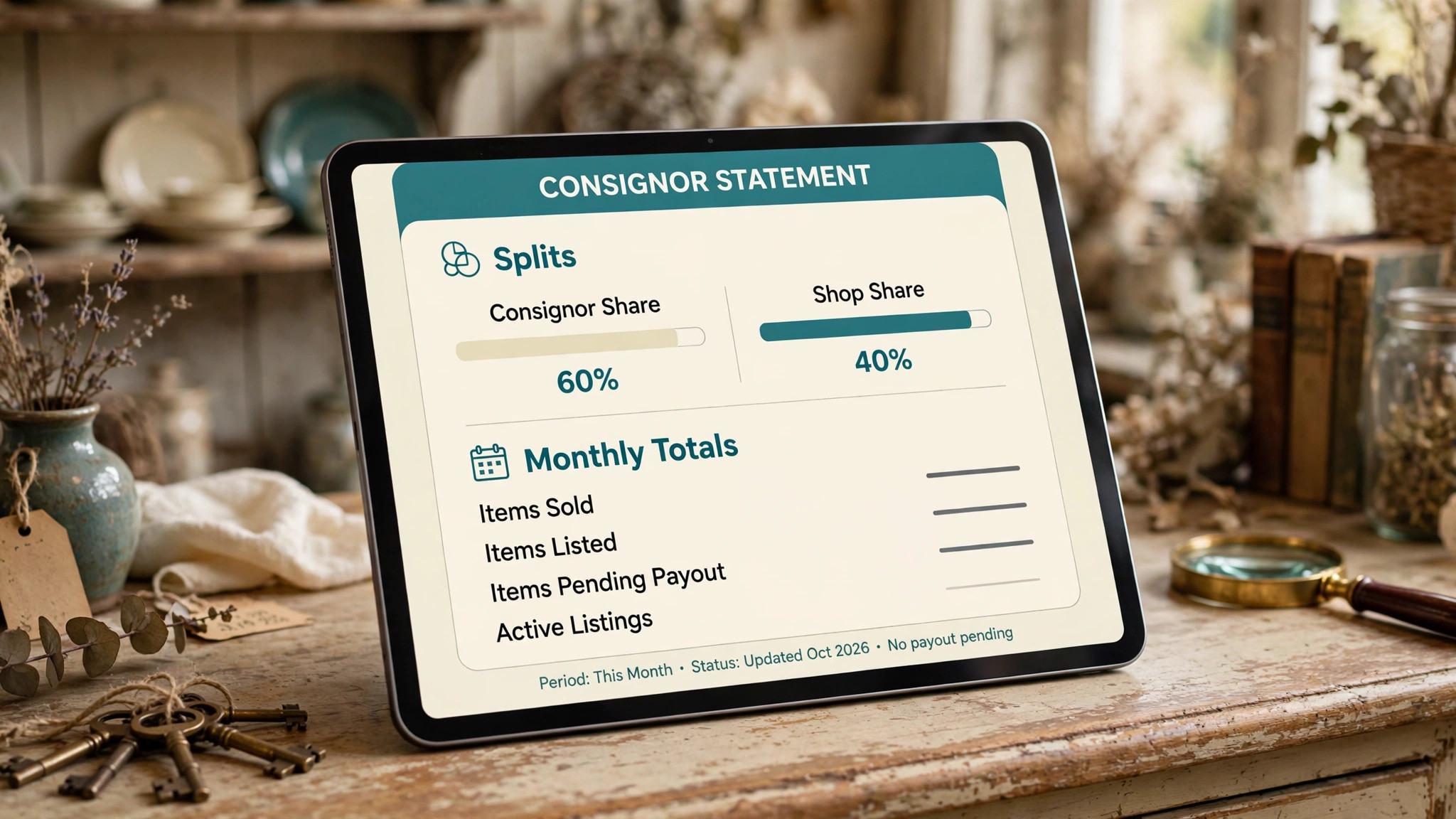 mockup of consignor statement on tablet