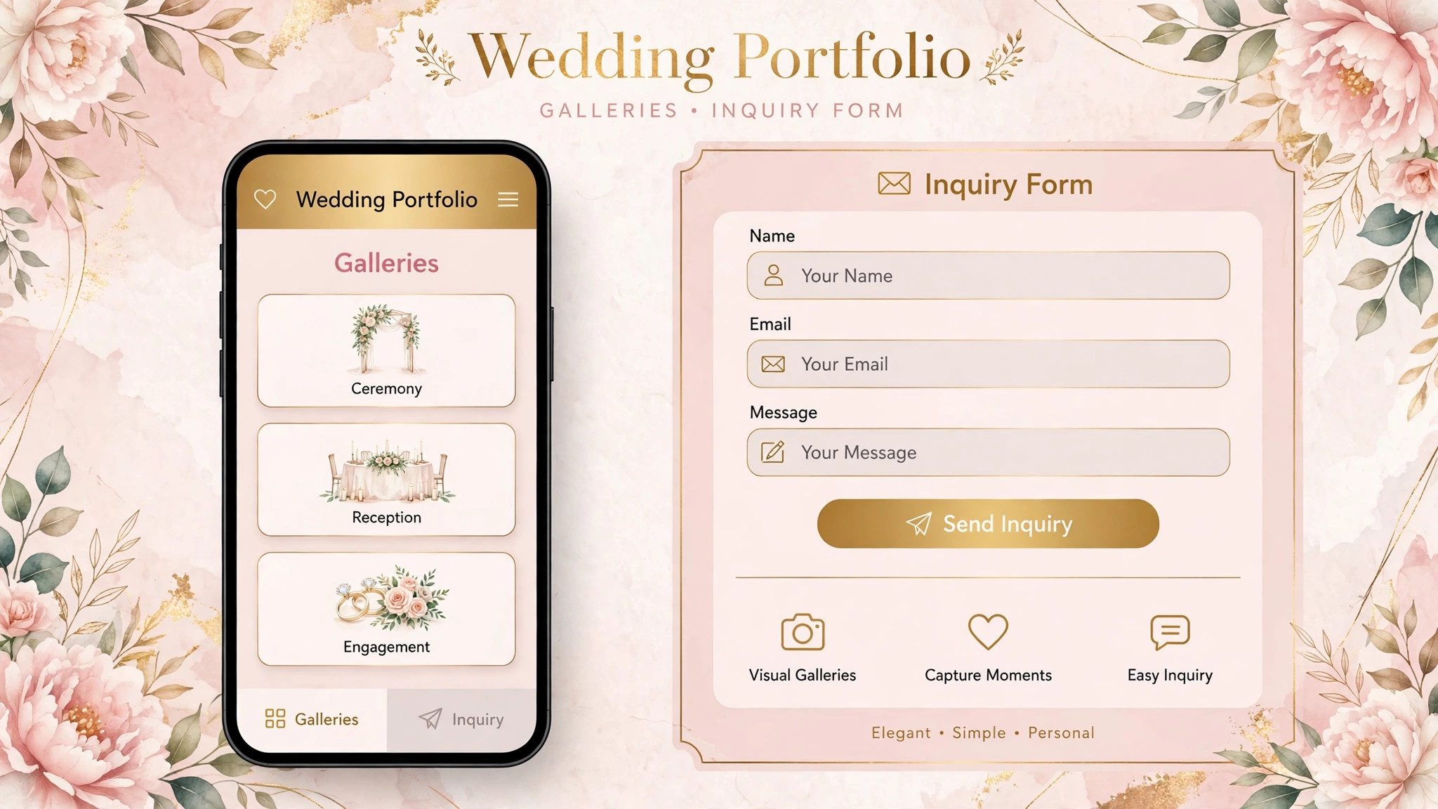 mockup of wedding photographer portfolio on phone