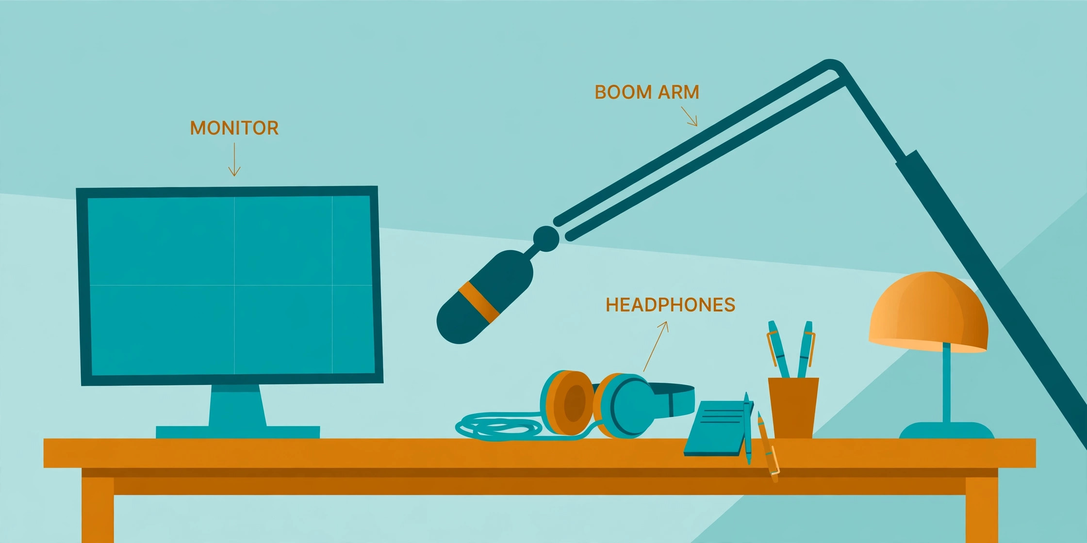 Mockup of a beginner streaming desk with a microphone on a boom arm